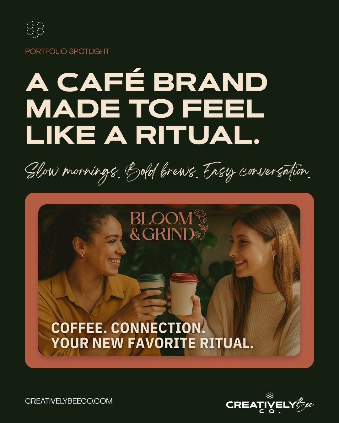 A brand should feel like the place it represents before someone ever walks through the door.

Bloom &amp; Grind was designed as a relaxed, nature-inspired caf&eacute; where botanical charm meets bold brews.

The identity brings together warm earth to