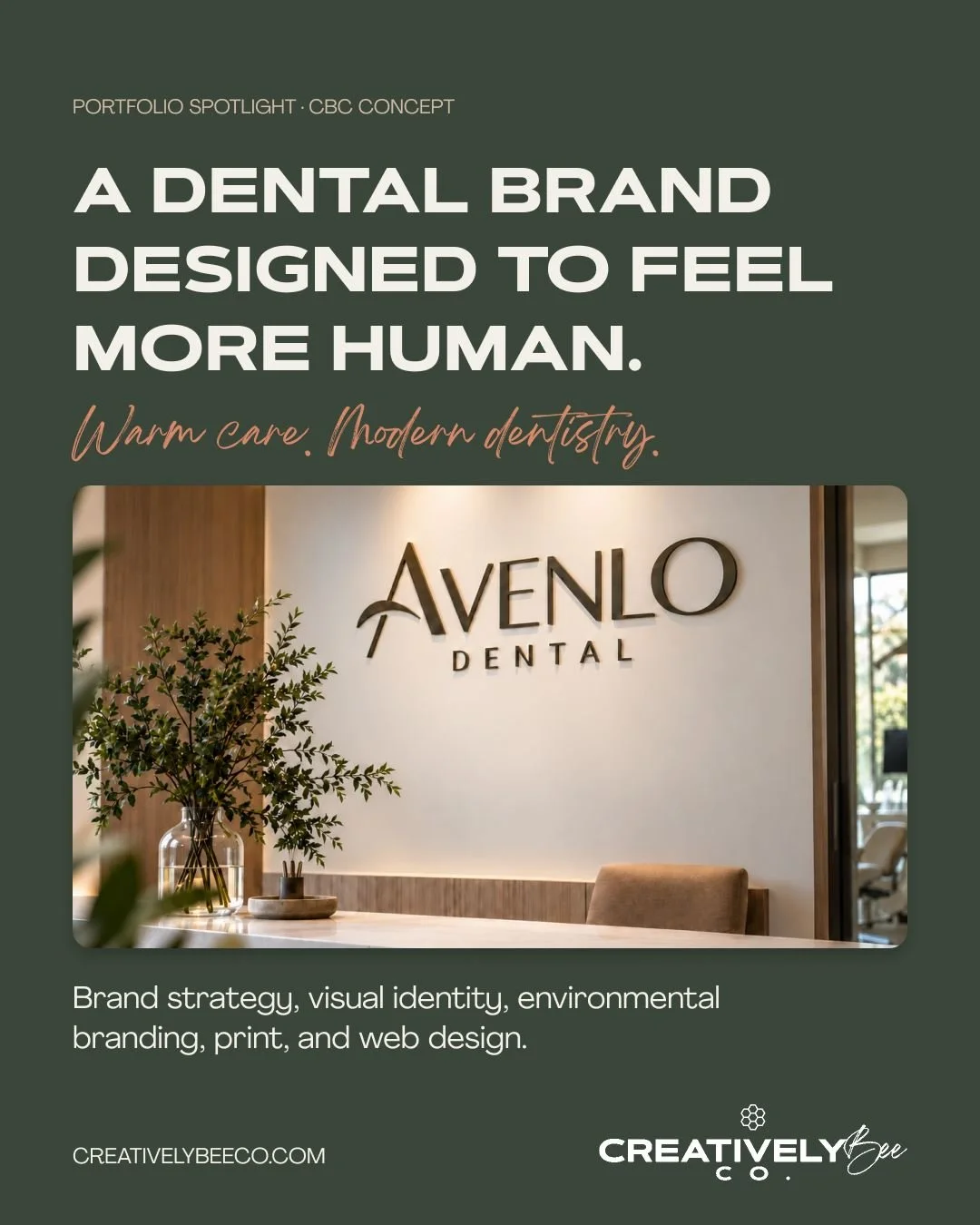 A brand shouldn&rsquo;t stop working once the logo is finished.

Avenlo Dental is a CBC concept built around one idea: creating a dental experience that feels credible and polished without feeling cold or clinical.

That direction shaped everything f