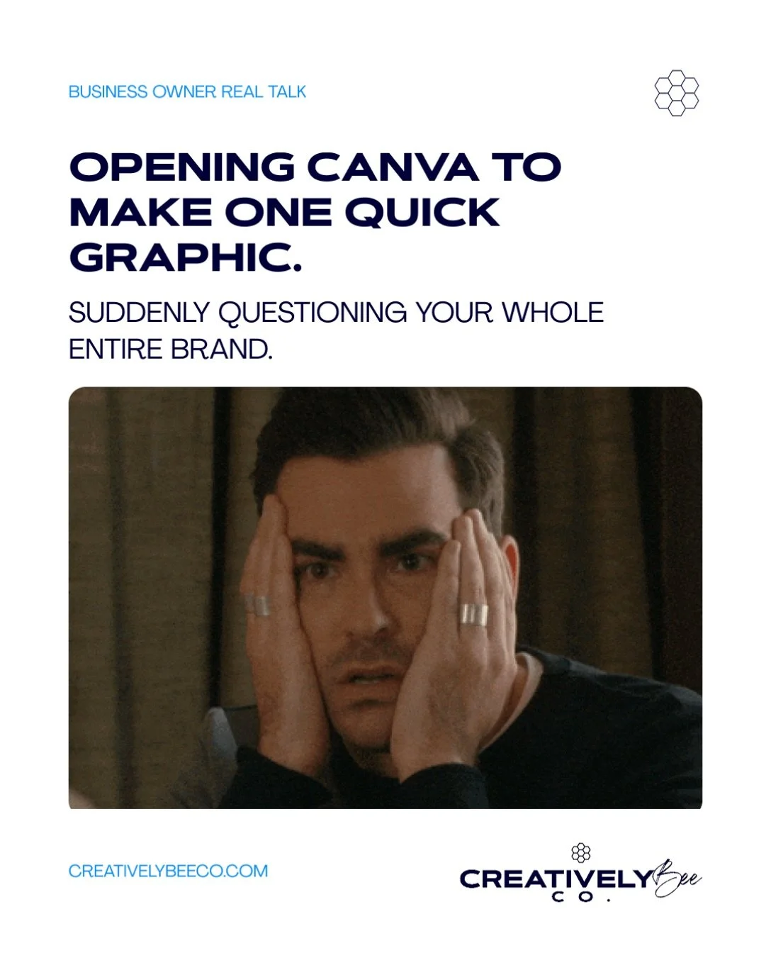 It was supposed to be one quick graphic. 😭

Now you&rsquo;re changing fonts, questioning your colors, side-eyeing your logo and wondering if the whole brand needs an intervention.

Sometimes the Canva spiral isn&rsquo;t about the graphic. 😂

It mig