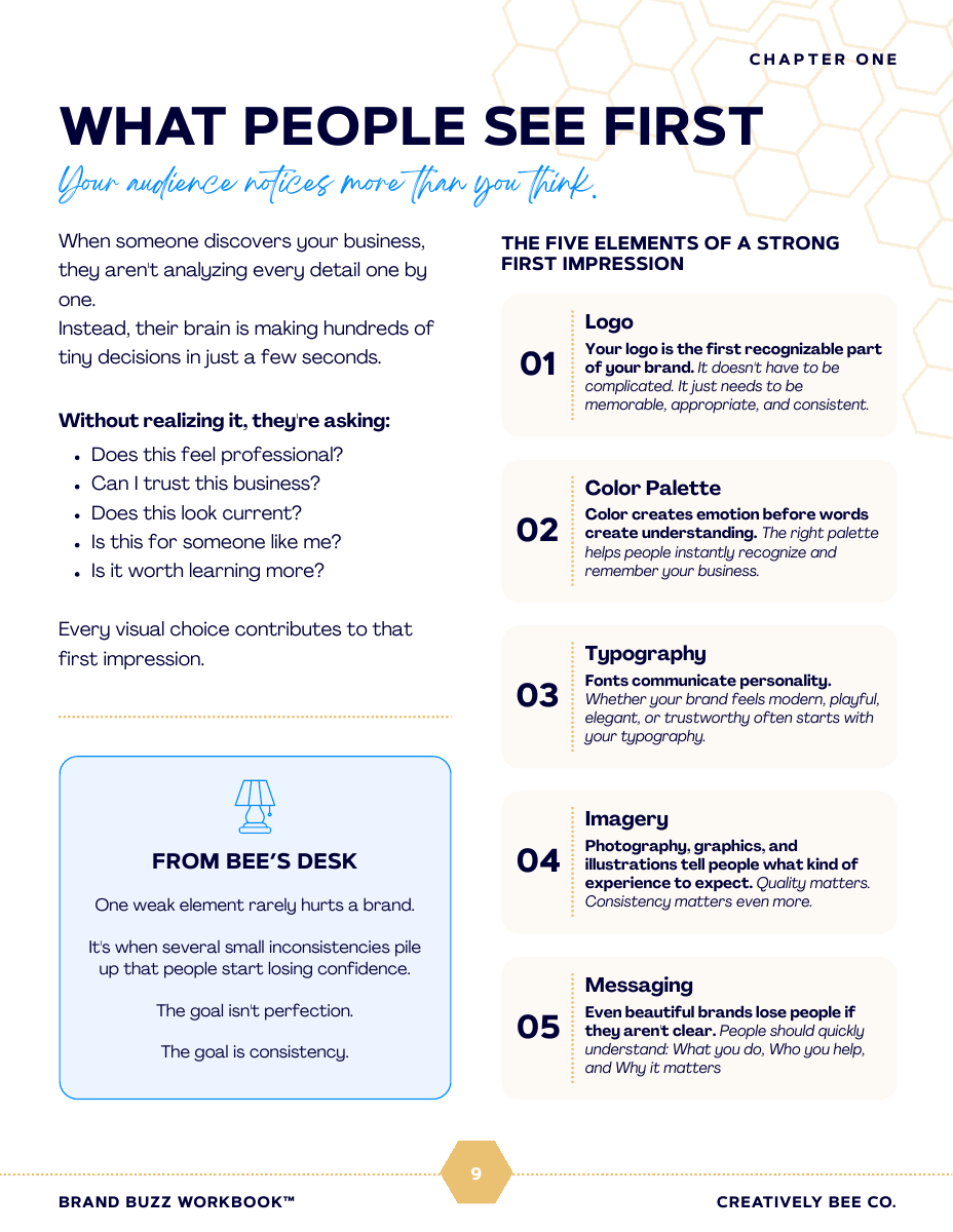 Brand Buzz workbook sample page: What People See First.