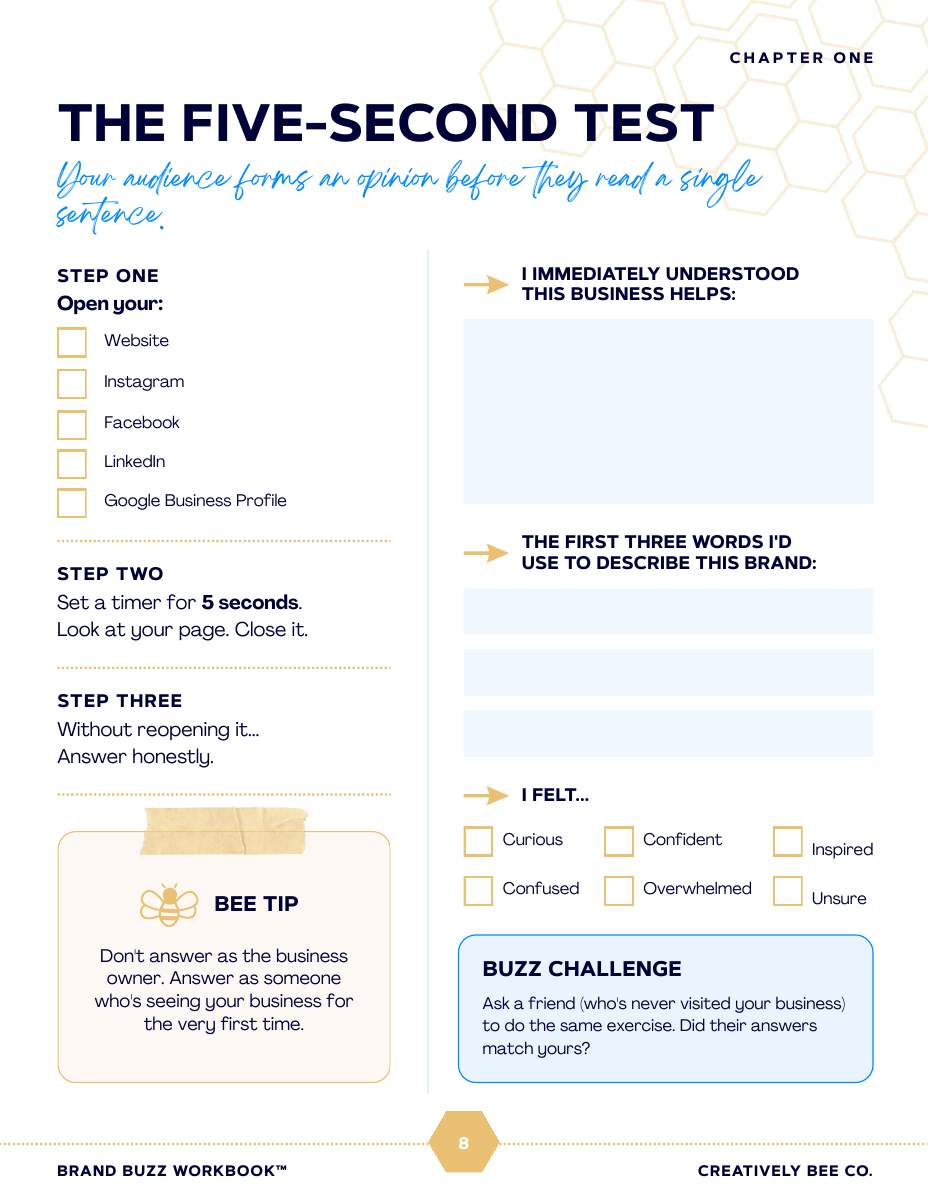 Brand Buzz workbook sample exercise: The Five-Second Test.