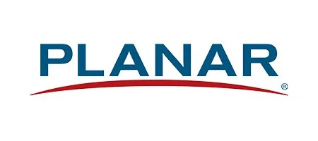 Planar logo with the word 'PLANAR' in blue uppercase letters and a red curved line underneath.