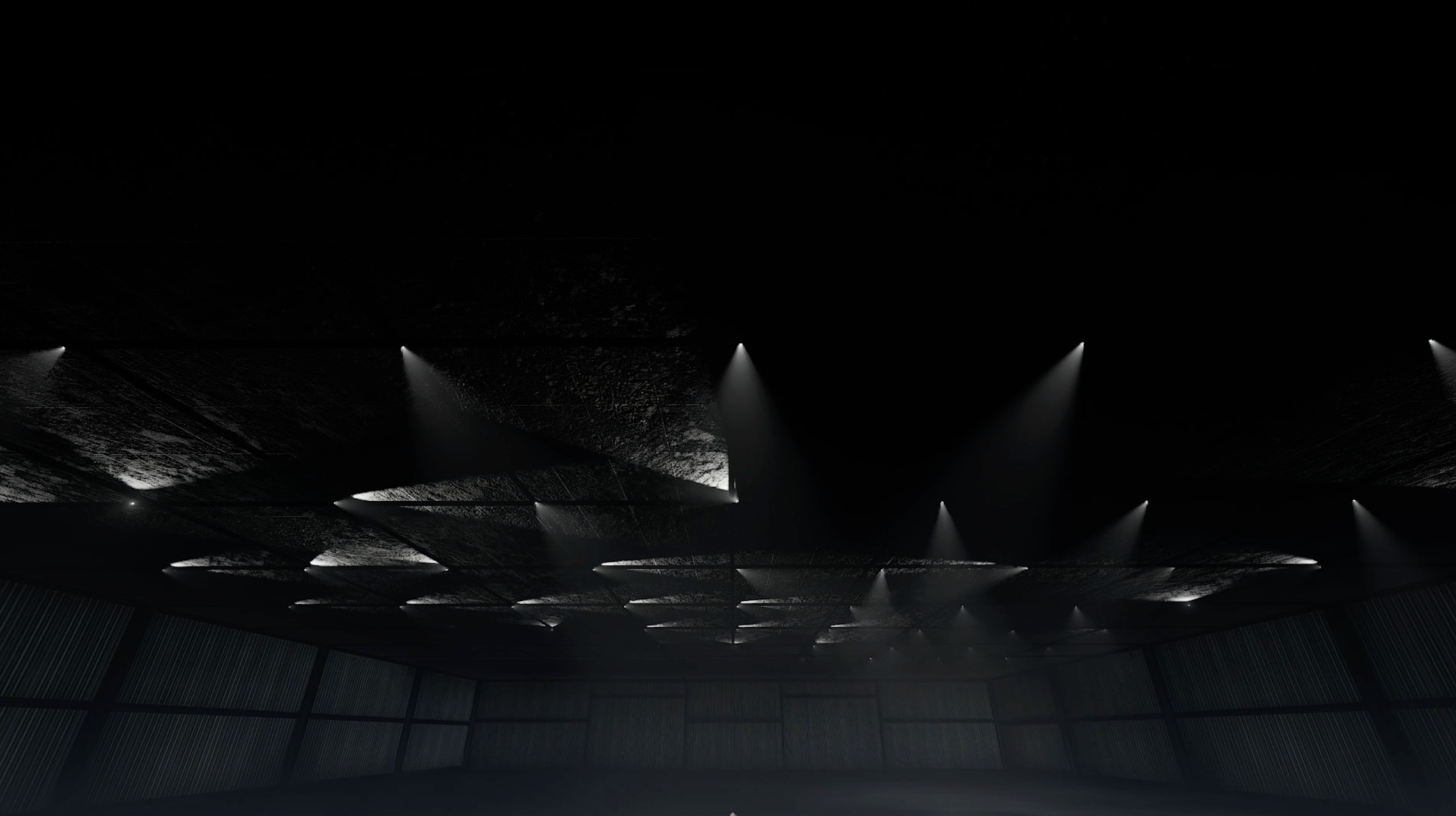 Calm, immersive lighting environment emphasizing stillness, reflection, and spatial rhythm inspired by water by Laura Pellegrino