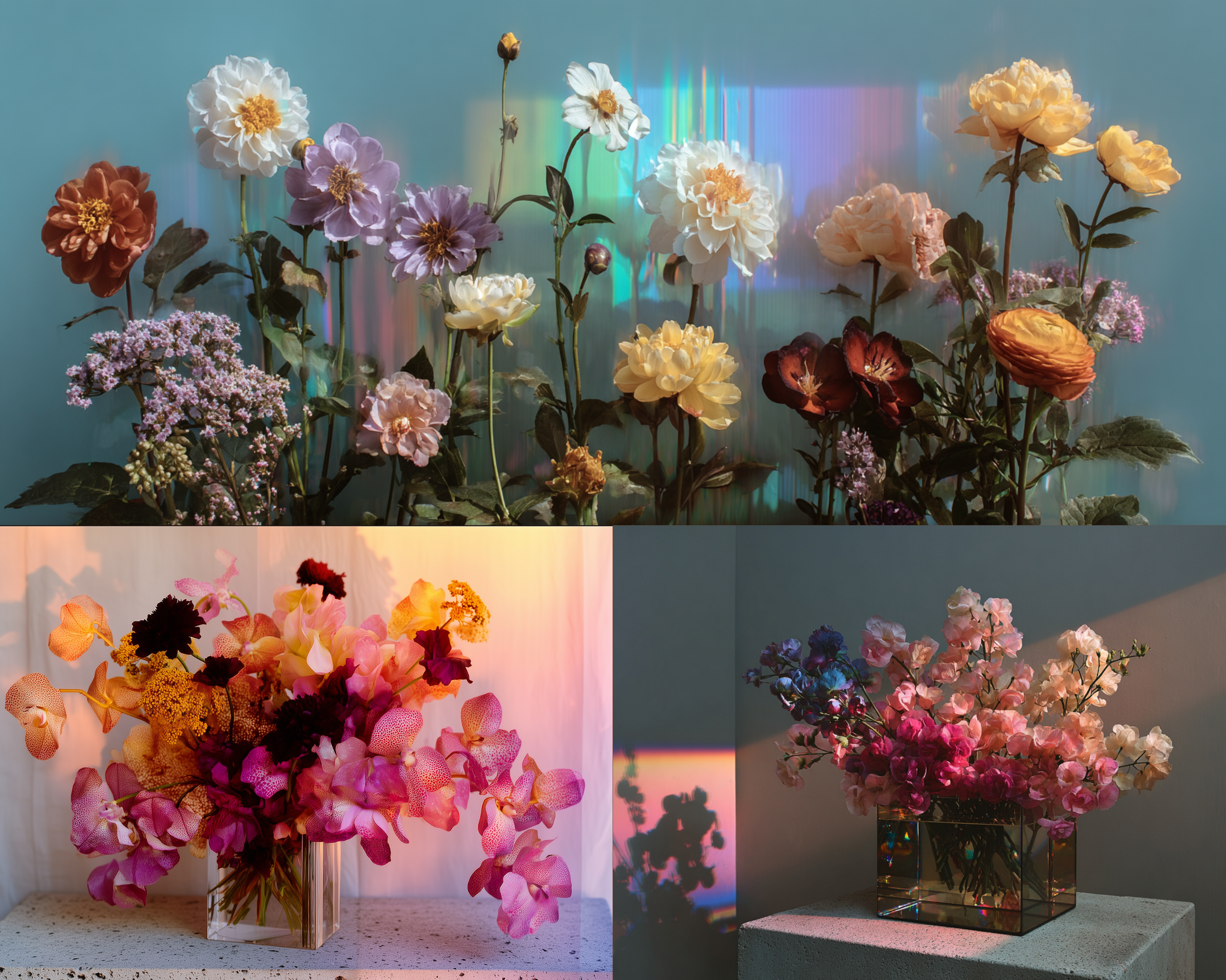grid collage of three different floral arrangements