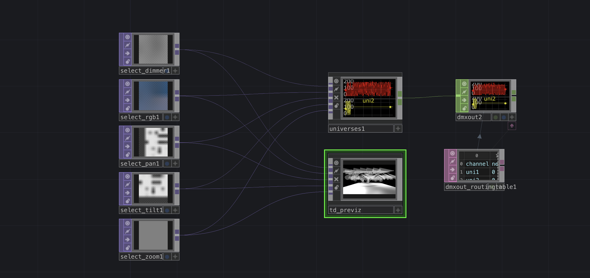 Previsualization of a generative lighting grid creating slow, wave-like reflections across a darkened space by Laura Pellegrino