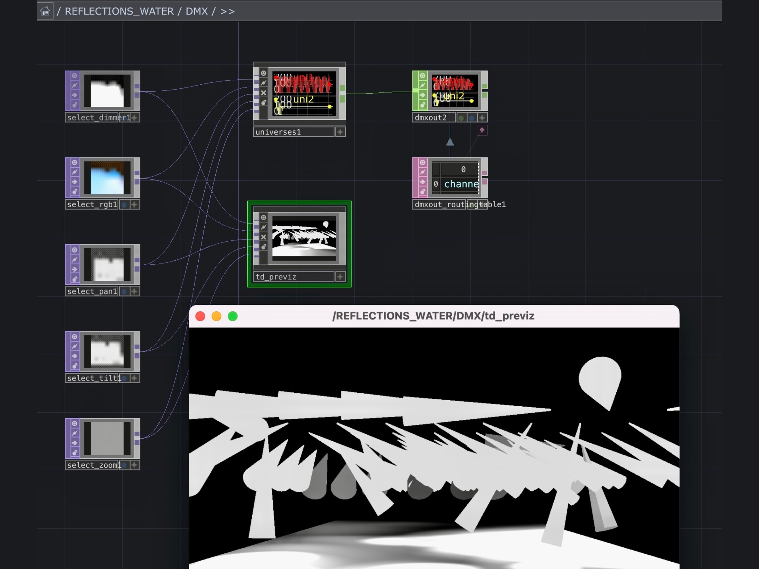 touchdesigner workflow of dmx mapping and touchdesigner lighting previz