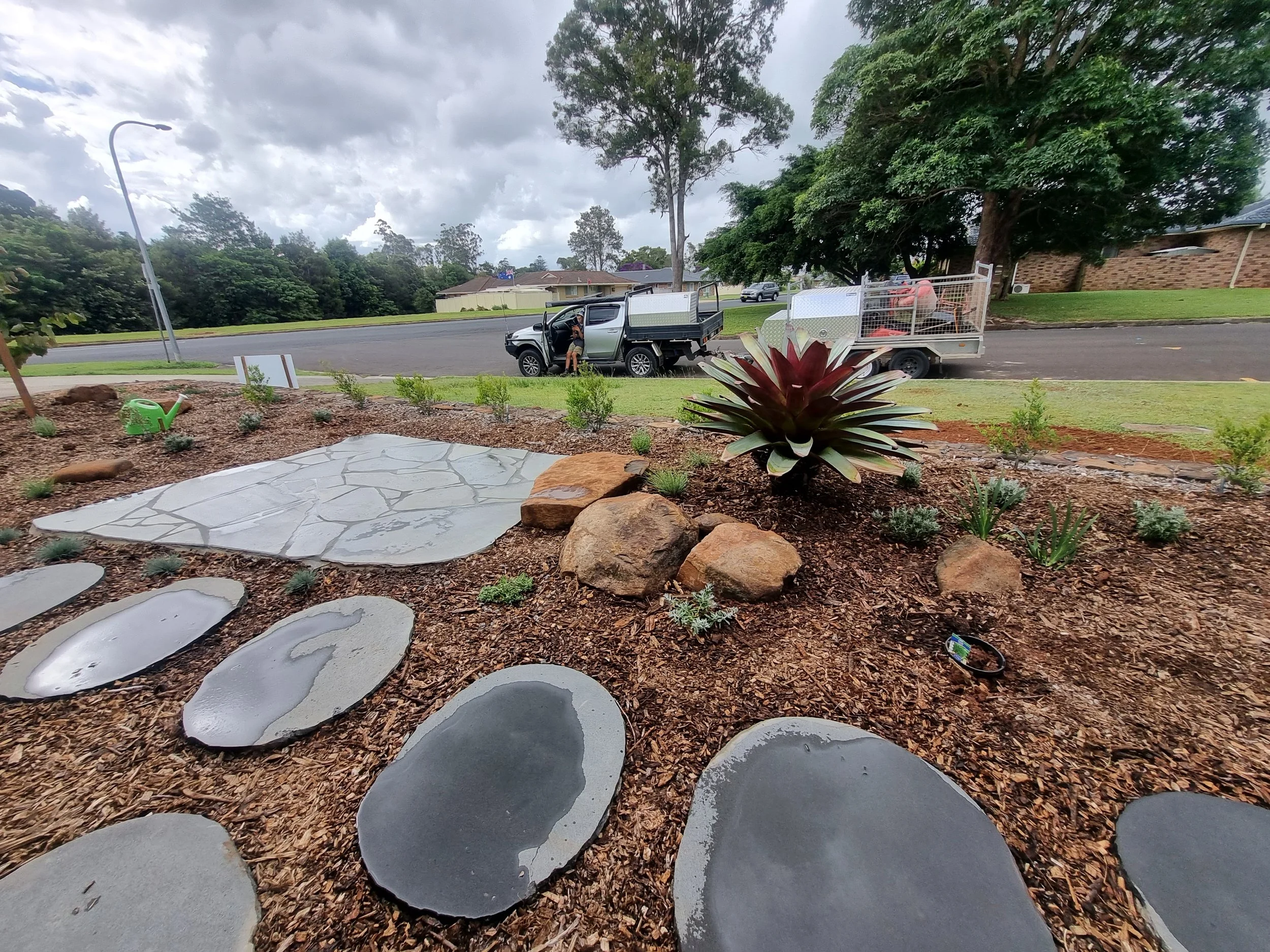 Alstonville Blue Stone Natural Stepping Pavers and Plants. Alstonville Landscaper.