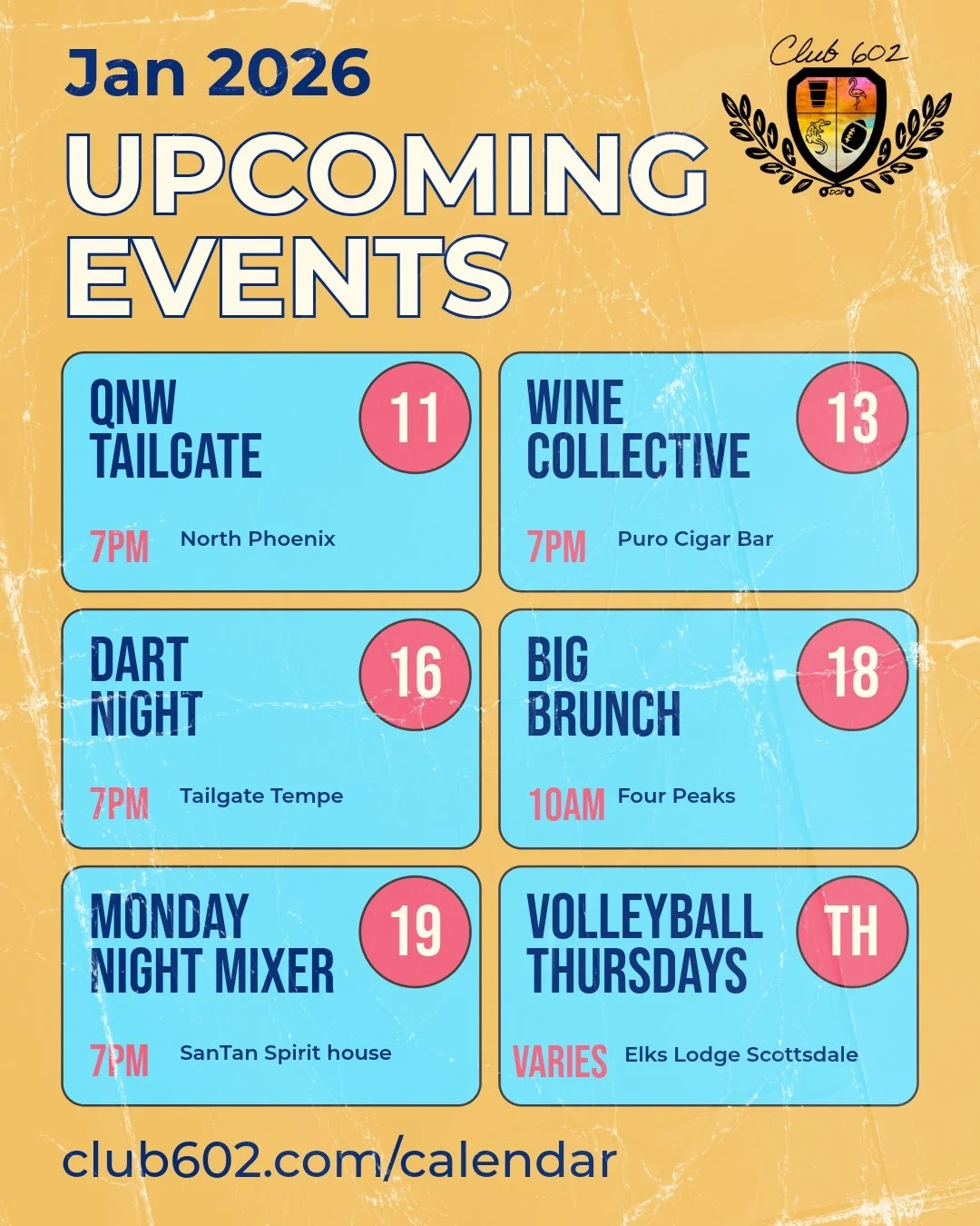 Welcome to 2026! 🥂✨

We are hitting the ground running in January with a packed lineup. Whether you're looking to bump a volleyball, sip some wine, or launch a new flip cup career, we&rsquo;ve got a spot for you this month.

Here is what&rsquo;s on 