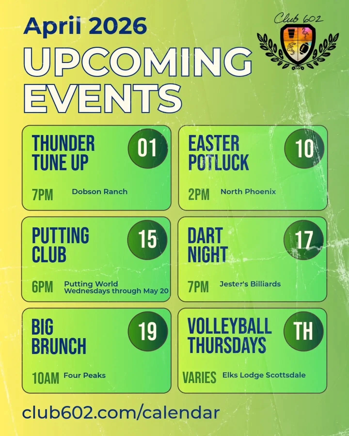 April in the Valley is undefeated. ☀️🌴 

Our calendar is absolutely packed with everything that makes this season elite, from festival prep to knowledge checks.

Here is the official lineup:

🤠⛳ Wednesday, April 1st: Thunder Tune Up
7:00 PM | Dobso