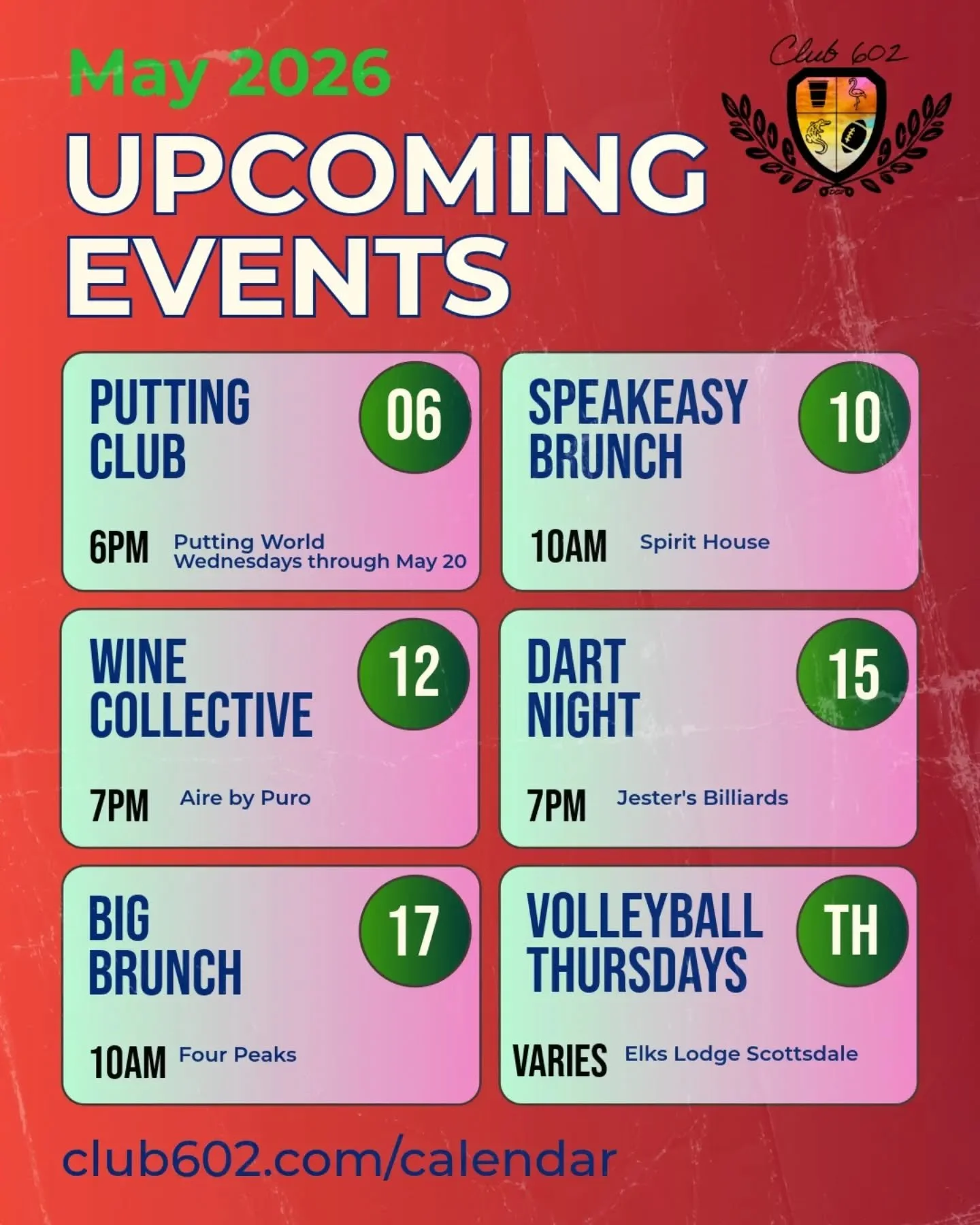 MAY preview is here. 🔥

We are keeping the energy high as we roll into summer with a massively packed schedule. The graphic only tells part of the story, so check the full lineup below to plan your month.

The Recurring Schedule:
🏌️&zwj;♂️ Wednesda