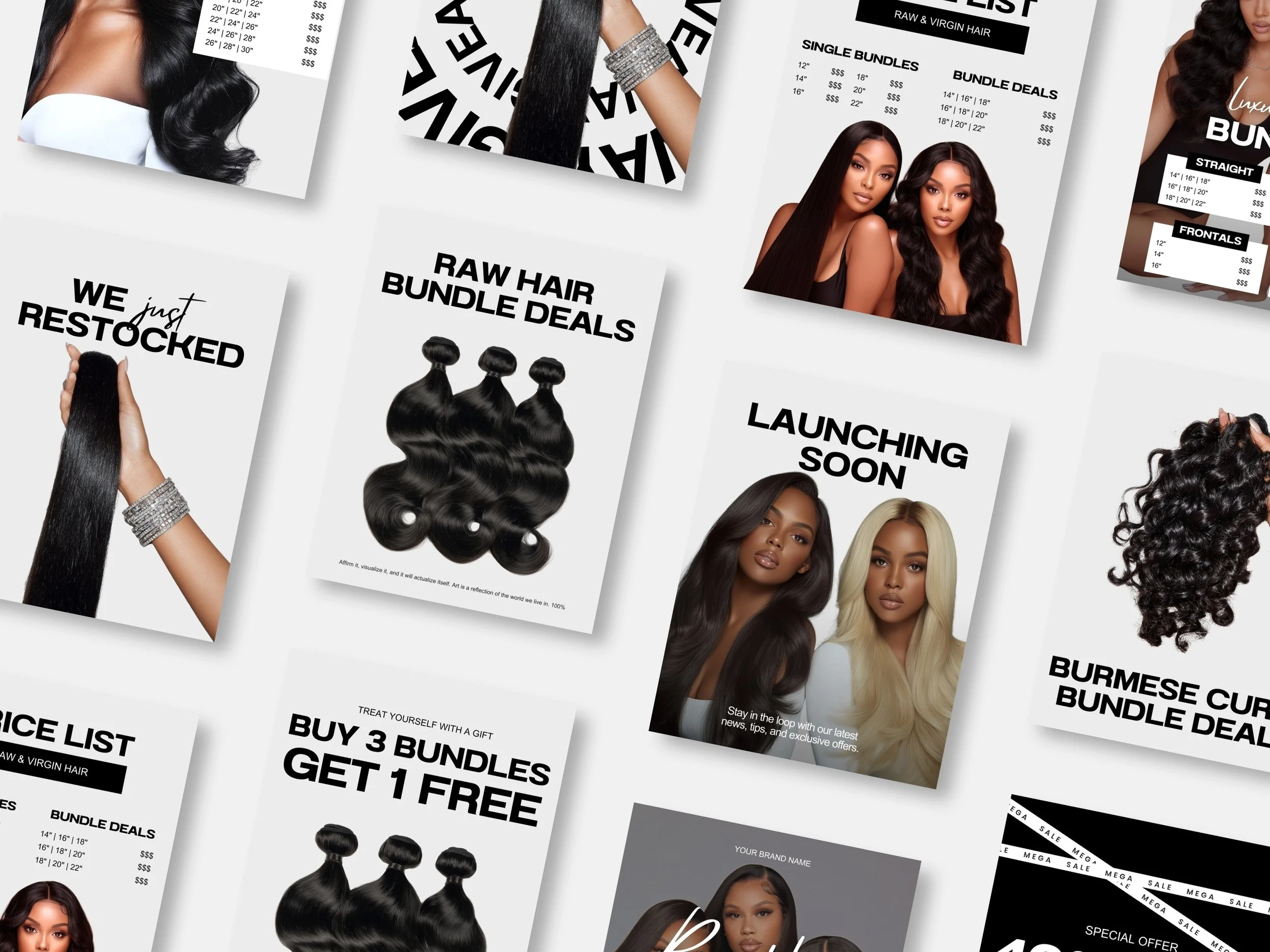 Hair Extension Vendor Beauty Business Editable Canva Social Media Instagram Templates