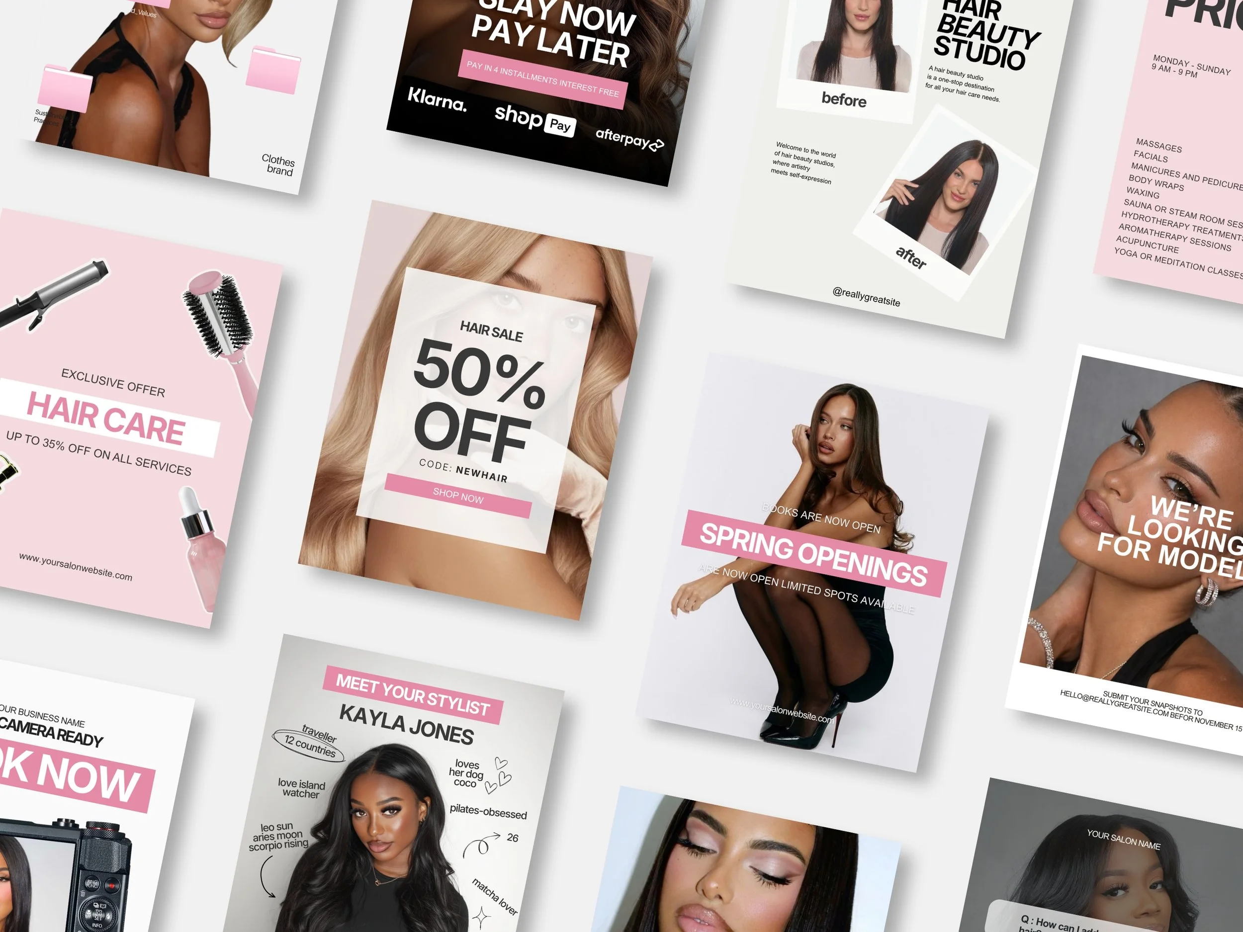 Pink Hairstyling Hairstylist Lash Tech Salon Beauty Business Editable Canva Social Media Instagram Templates