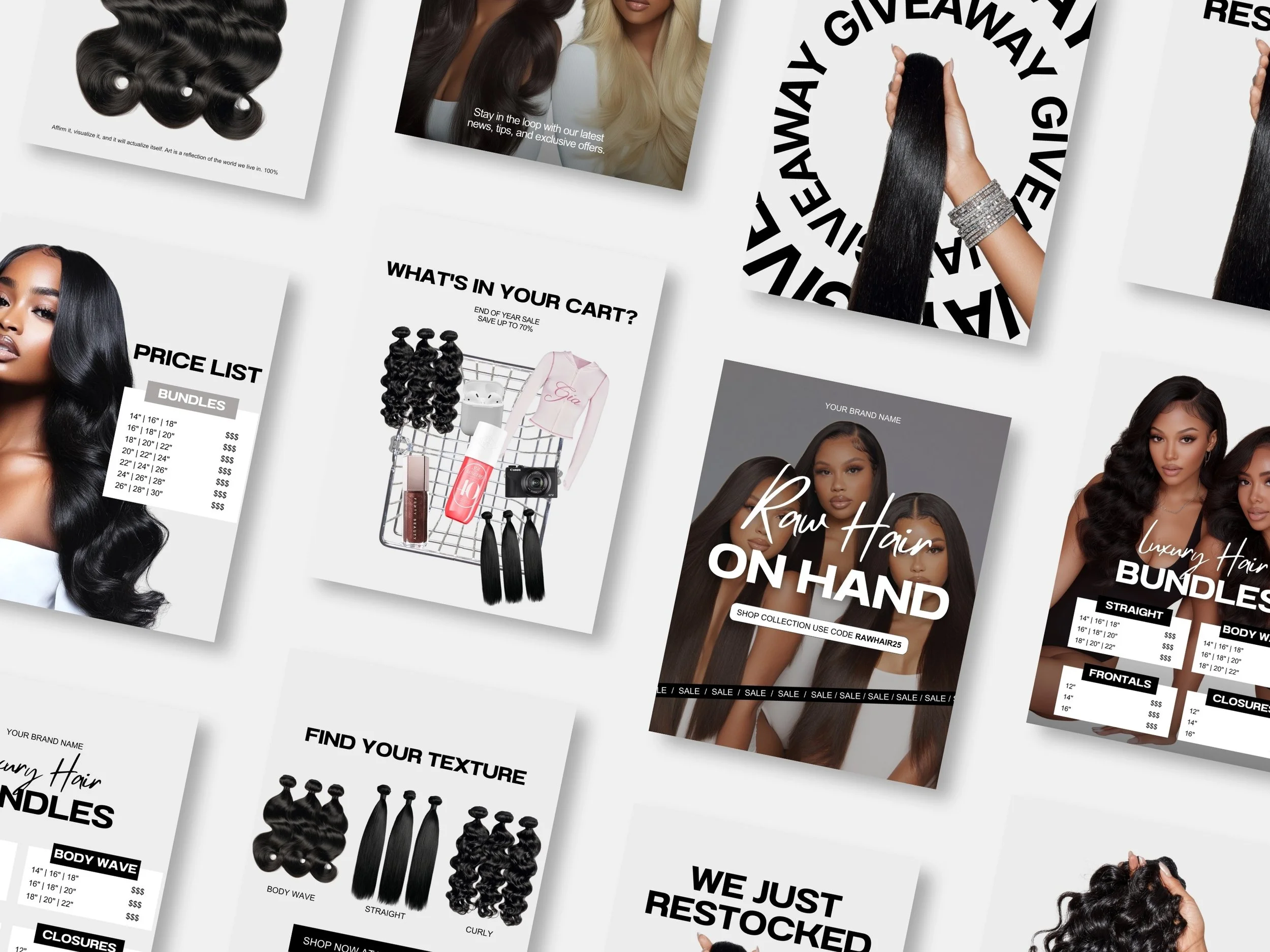 Hair Extension Vendor Beauty Business Editable Canva Social Media Instagram Templates