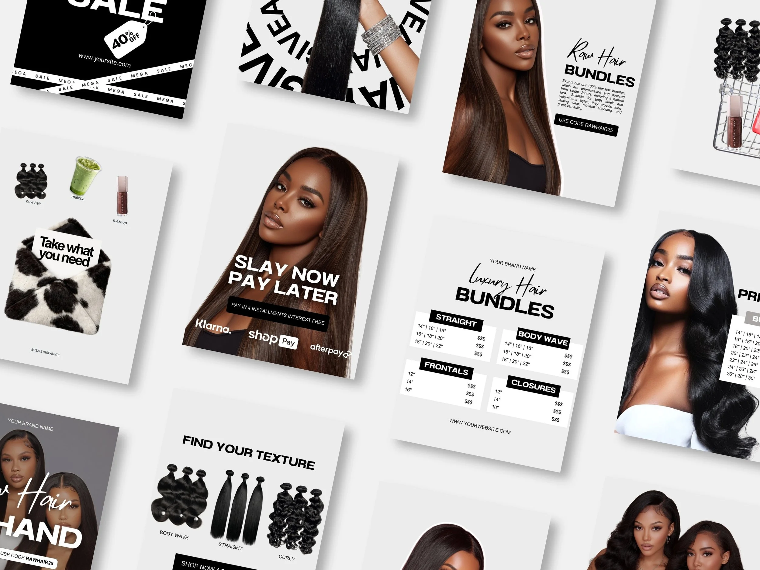Hair Extension Vendor Beauty Business Editable Canva Social Media Instagram Templates