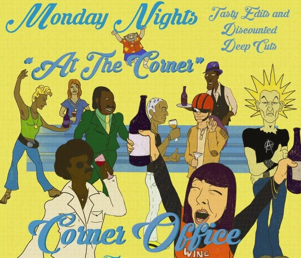 a colorful illustrations of people of all colors and styles dancing and drinking wine.