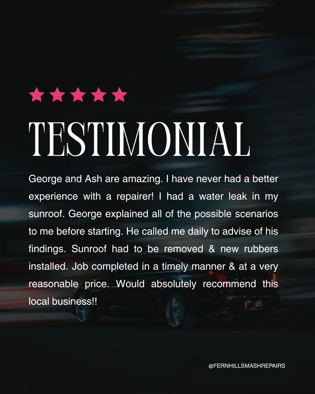 This kind of feedback means everything to us. 🙏

When a customer trusts us with their car, we don't take that lightly, we keep you in the loop every step of the way, explain everything upfront, and make sure you're never left wondering what's going 