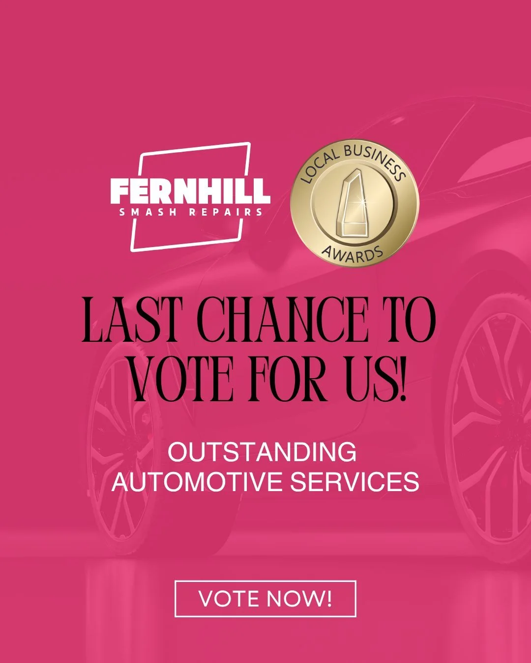There is still time to vote and we need your help to make the finals! 🙏

If Fernhill Smash Repairs has ever helped you out, made a stressful situation a little easier, or just given you a workshop you could trust... this is your chance to show some 