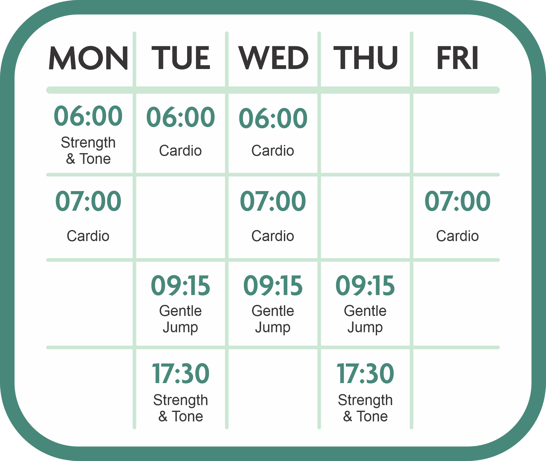 Schedule with all the class times