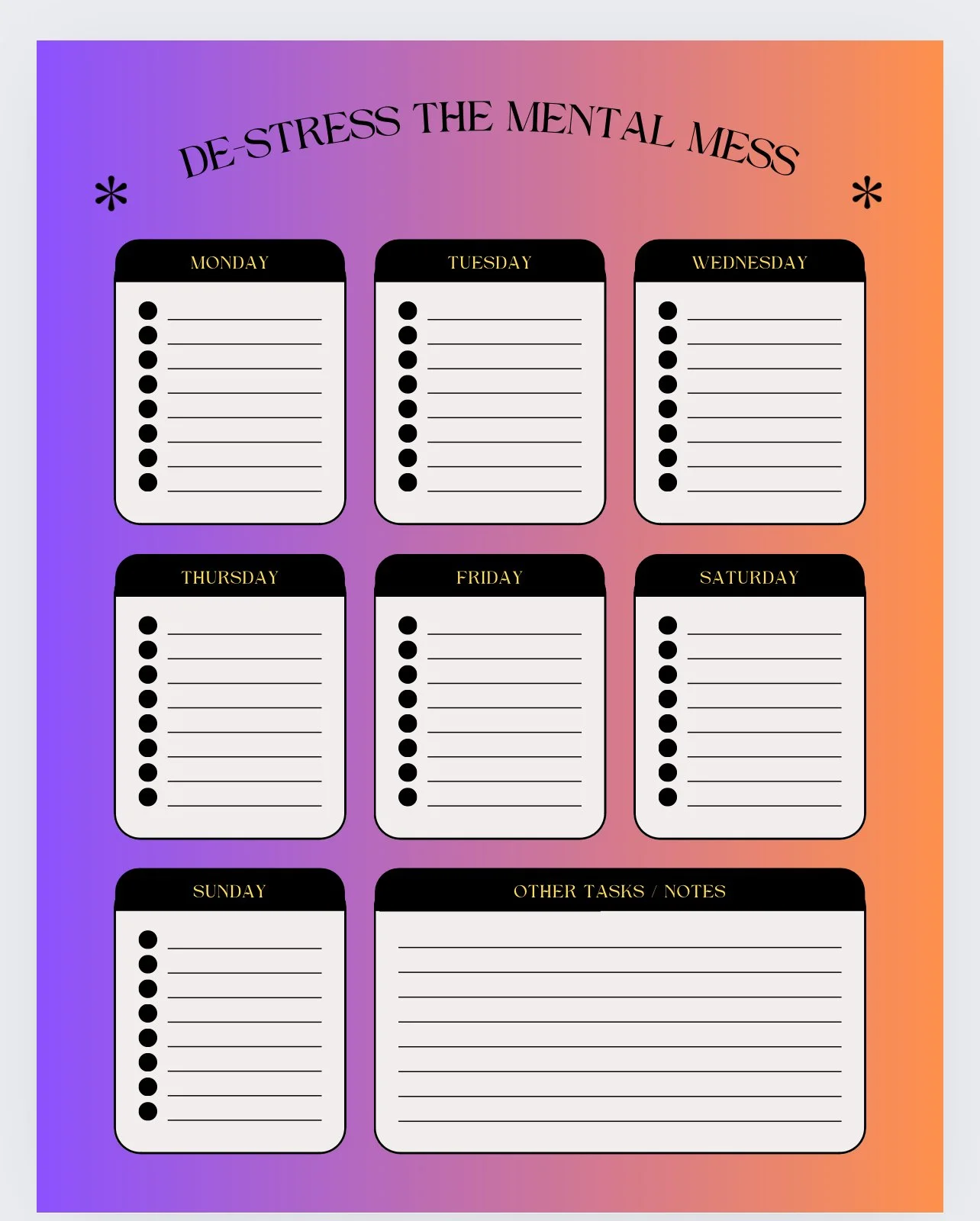 Printable Checklist with Notes Section