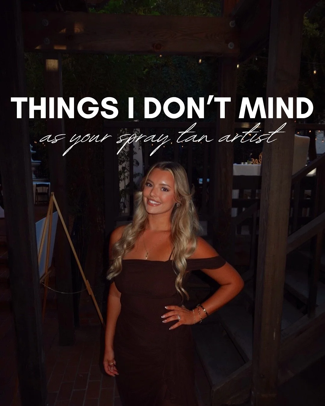 Things I don&rsquo;t mind as your spray tan artist 💛
My goal is to make you feel comfortable, confident, and glowing in your own skin ✨