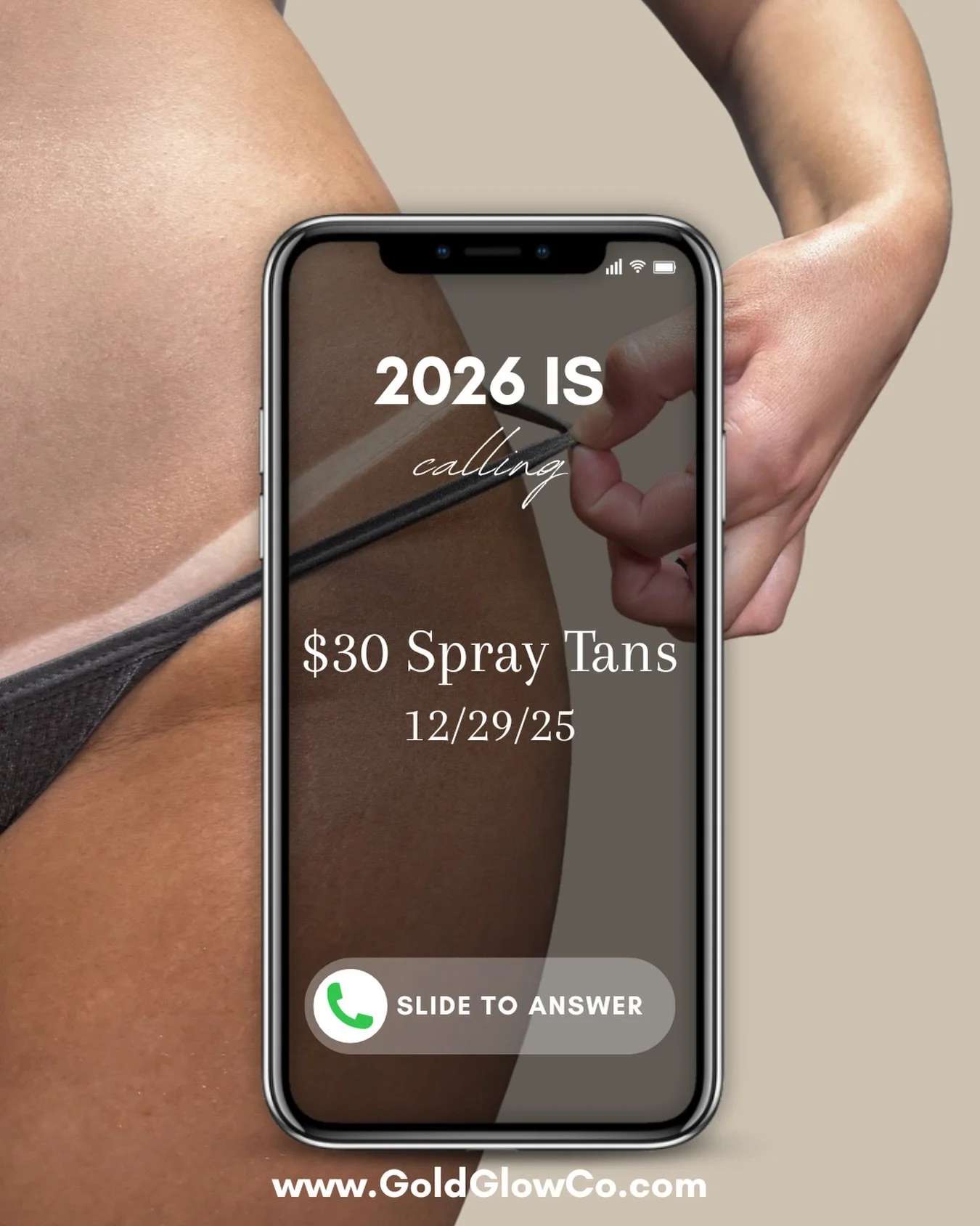 2026 is calling&hellip; and she said start the new year glowing. ✨
One day only: $30 spray tans on 12/29.
Book your spot before they&rsquo;re gone &mdash; this deal always sells out!