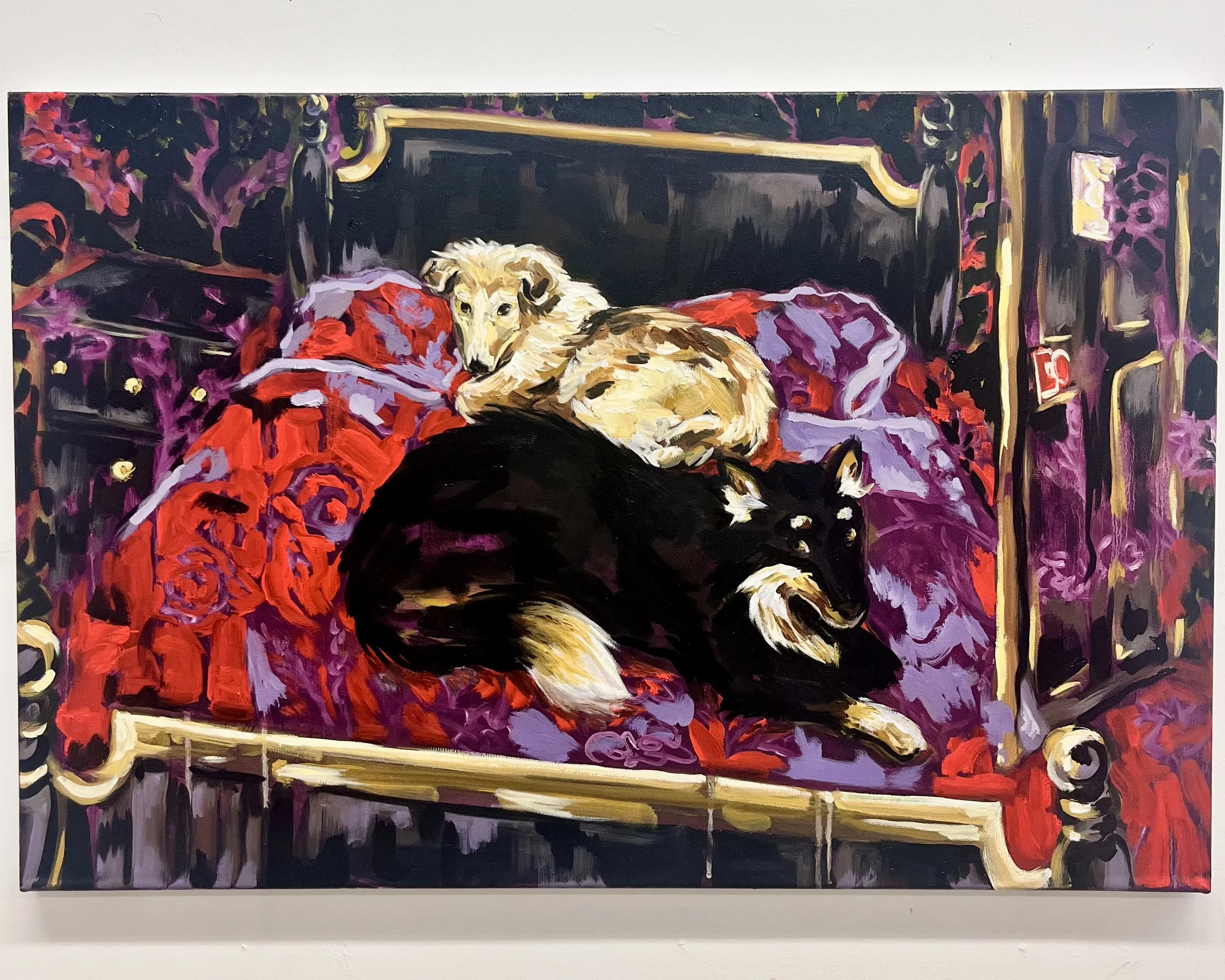 Bed Dogs, 2025. Oil on canvas — 20 x 30 in.