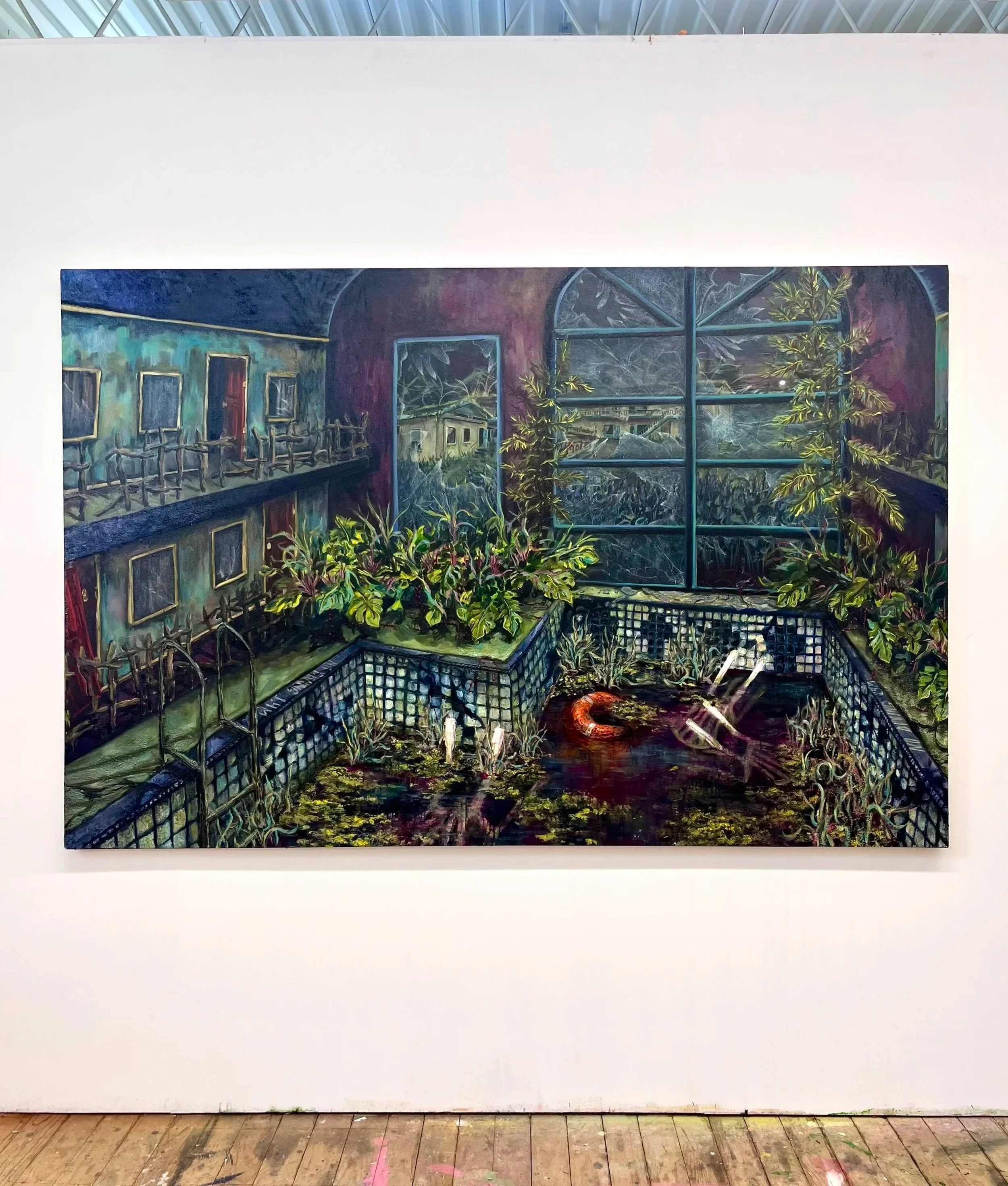 Still Water. 2026. Acrylic and oil on canvas — 51 x 78 in. 