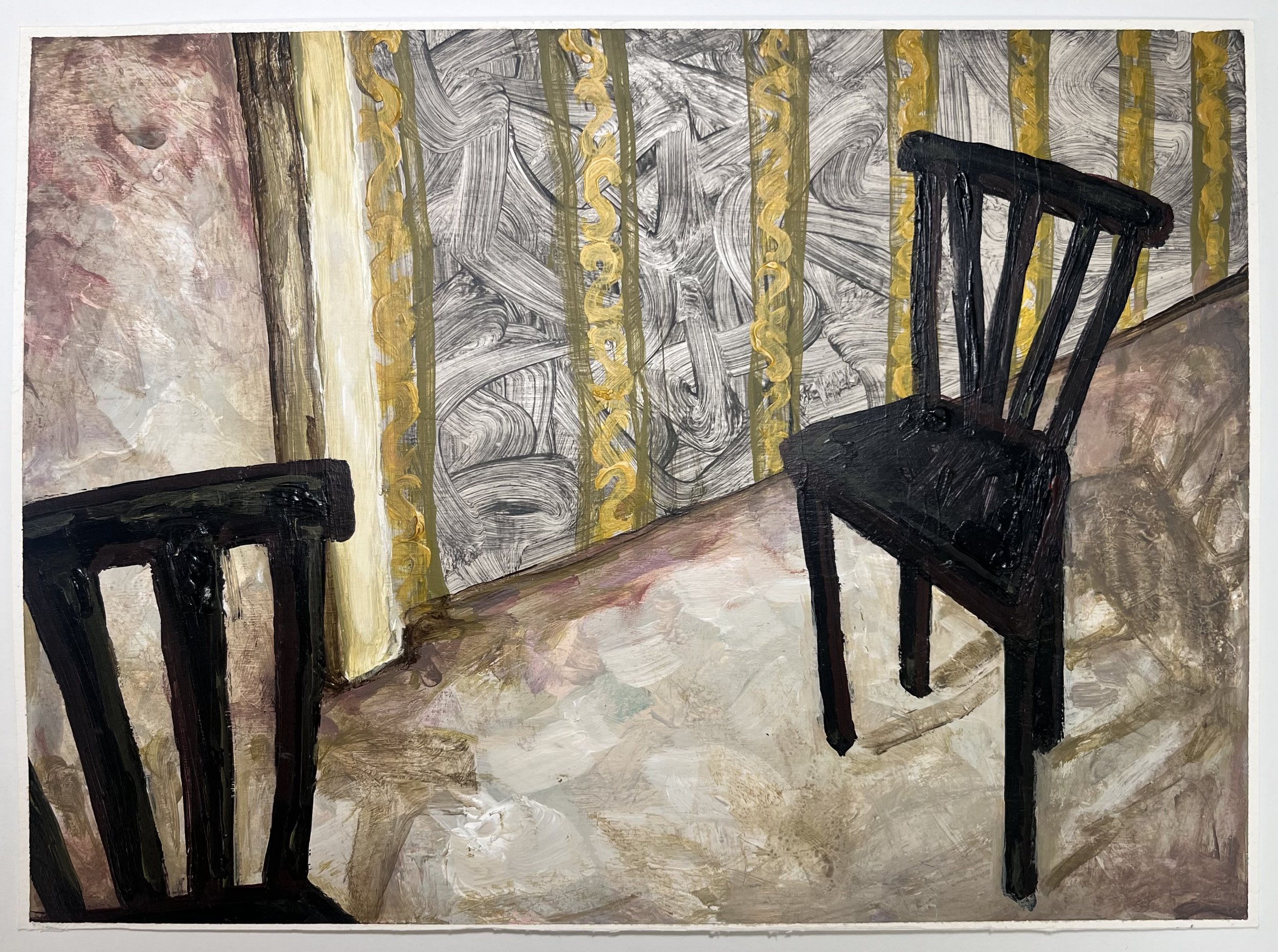 Basement Chairs, 2025. Acrylic on paper — 8.25 x 11.25 in.