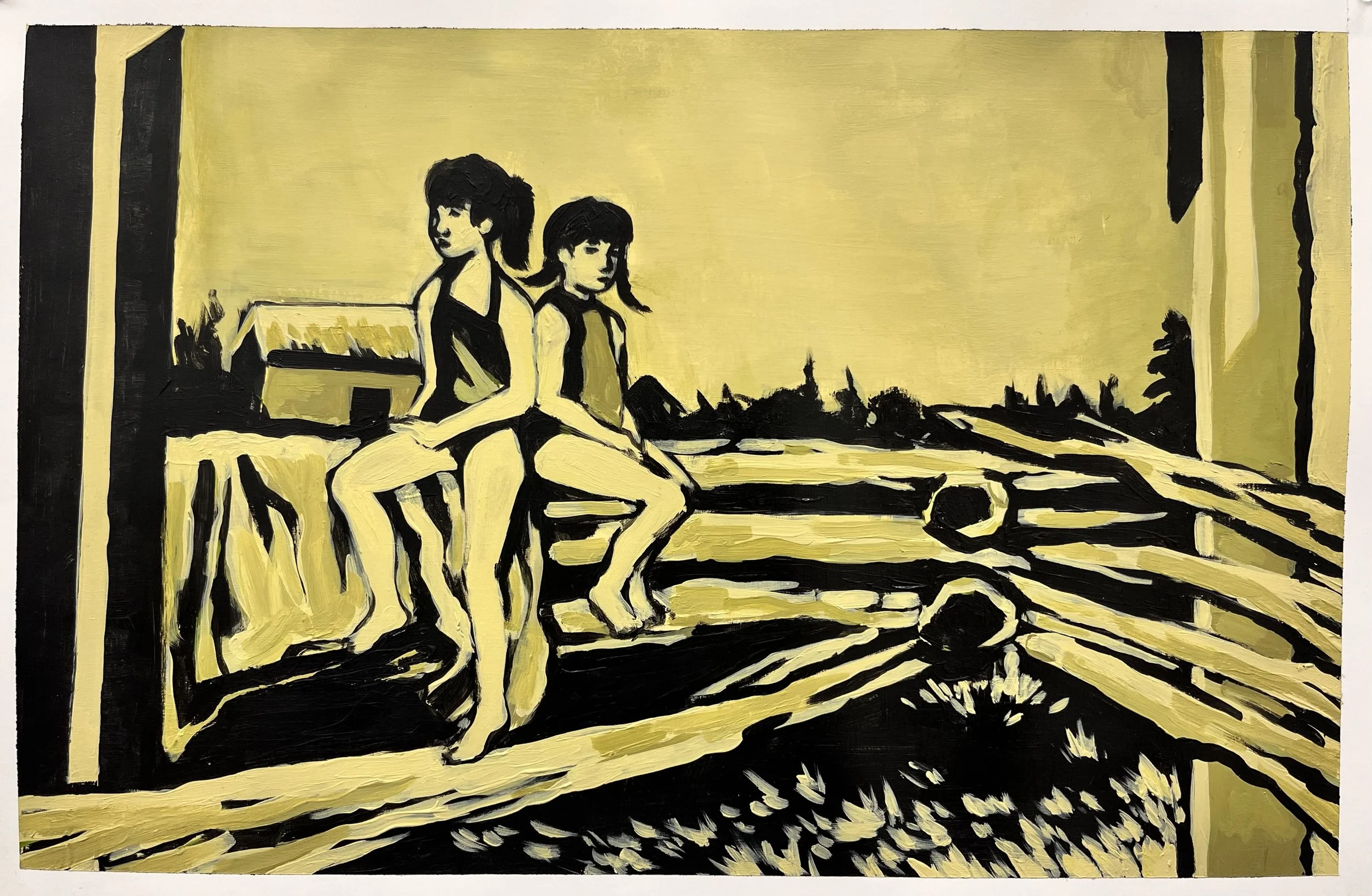 Sisters, 2025. Acrylic on paper — 14.5 x 22 in.