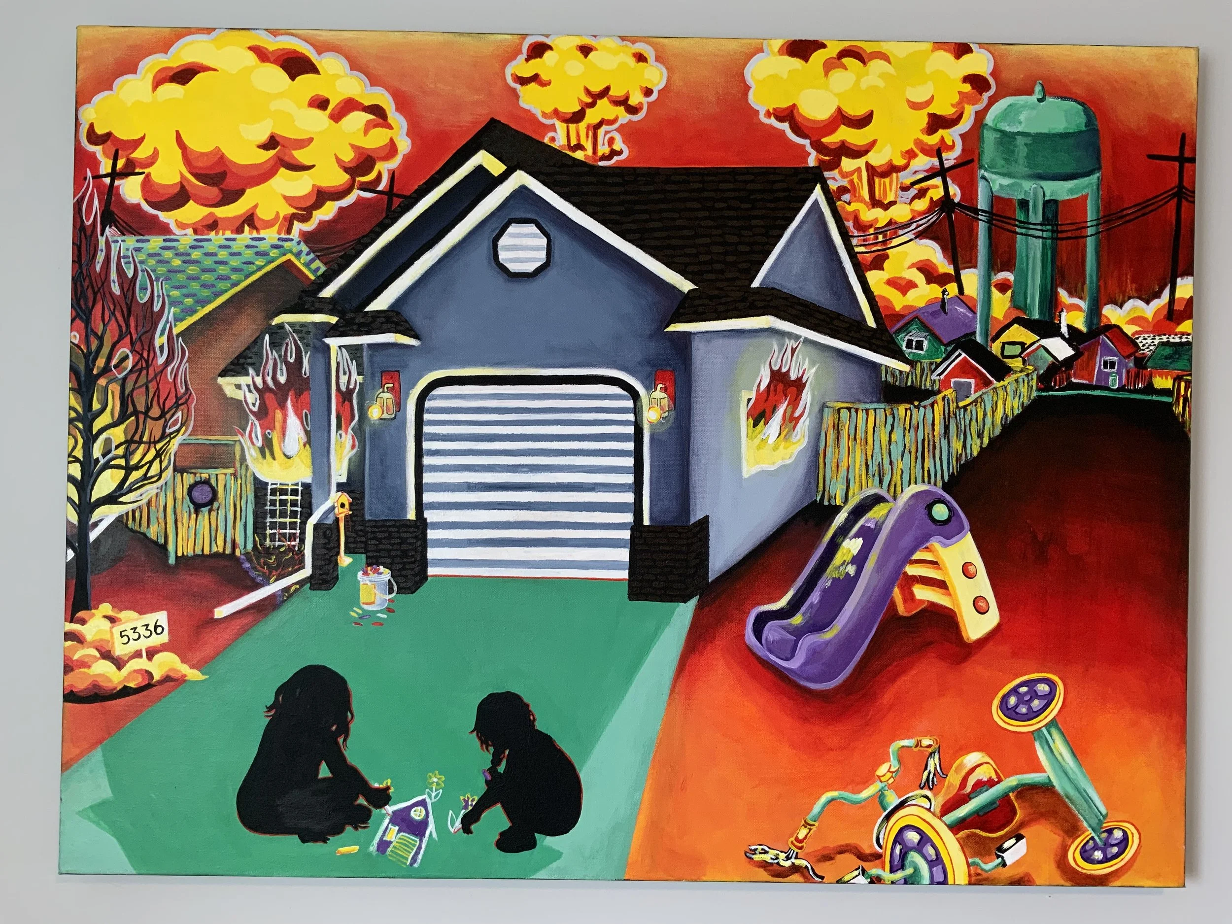 Blossoms in the Suburbs, 2023. Acrylic on canvas — 30 x 40 in.