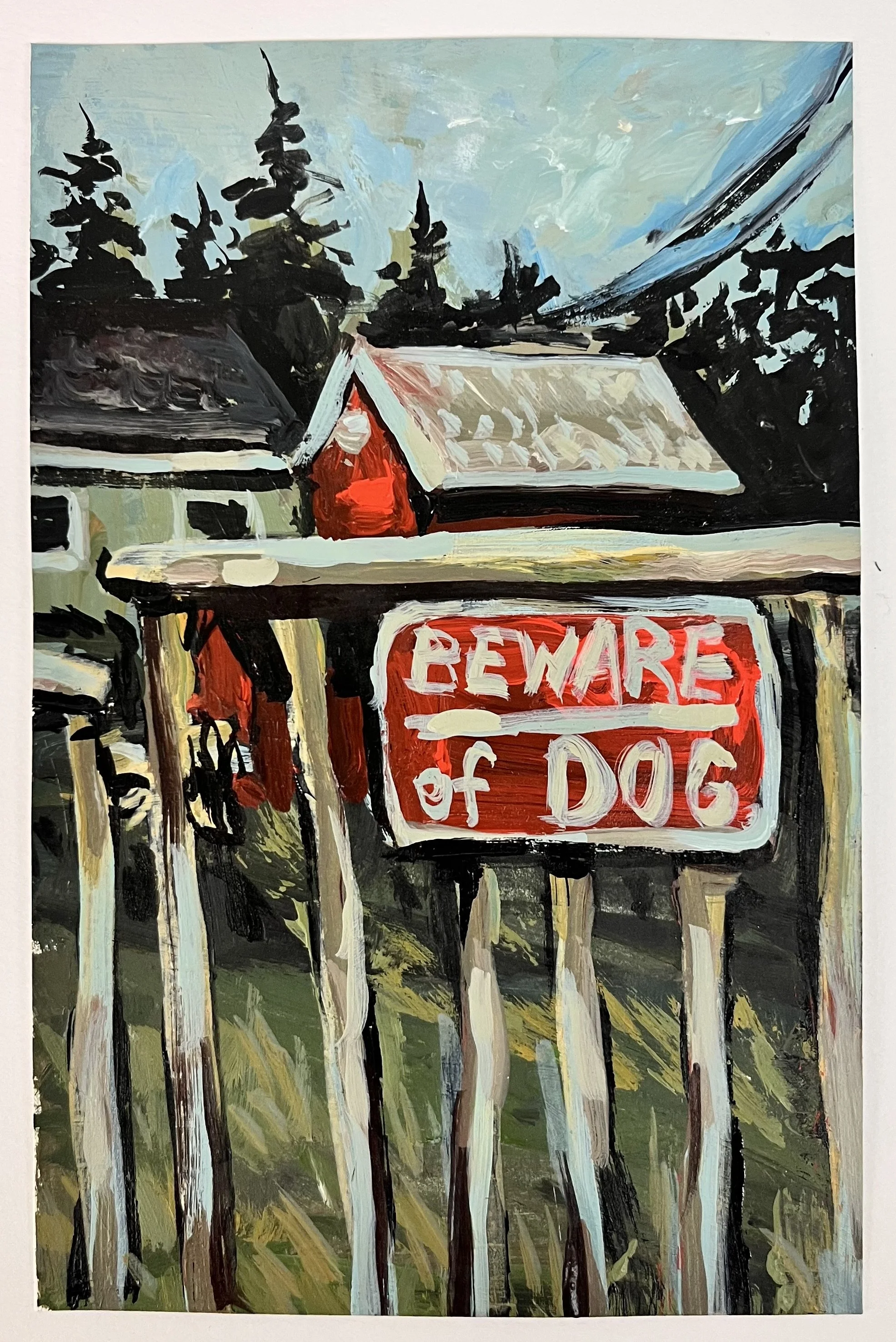 Dog House, 2026. Acrylic on paper — 7 x 4.4 in.
