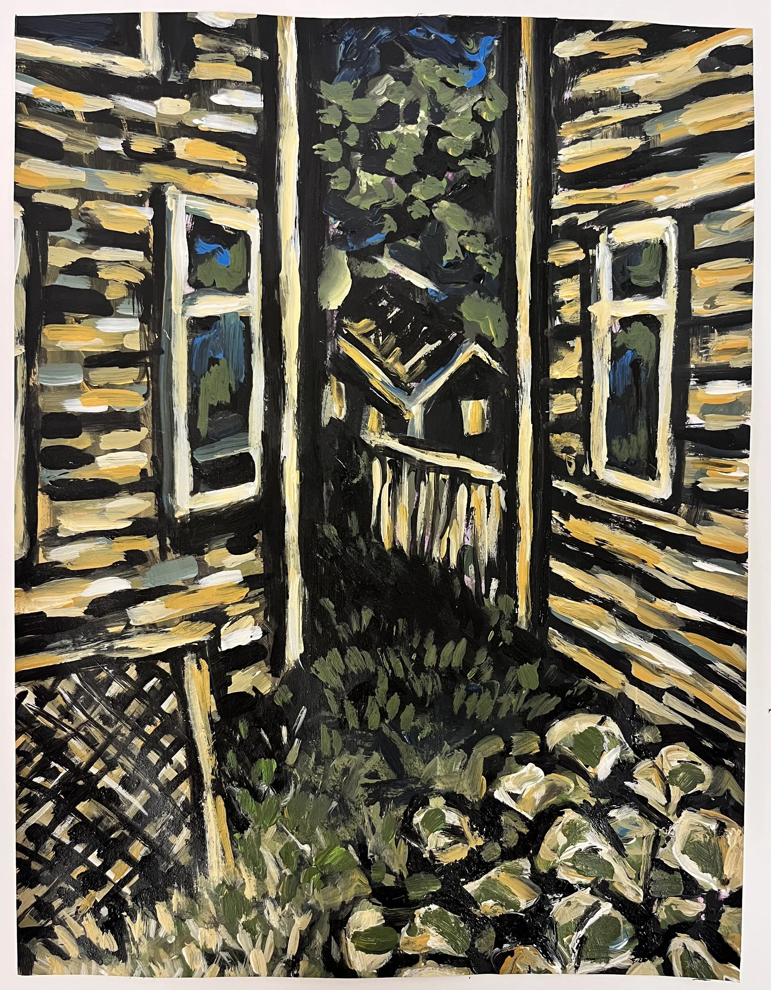 Green Alley, 2026. Acrylic on paper, 13 x 10 in.