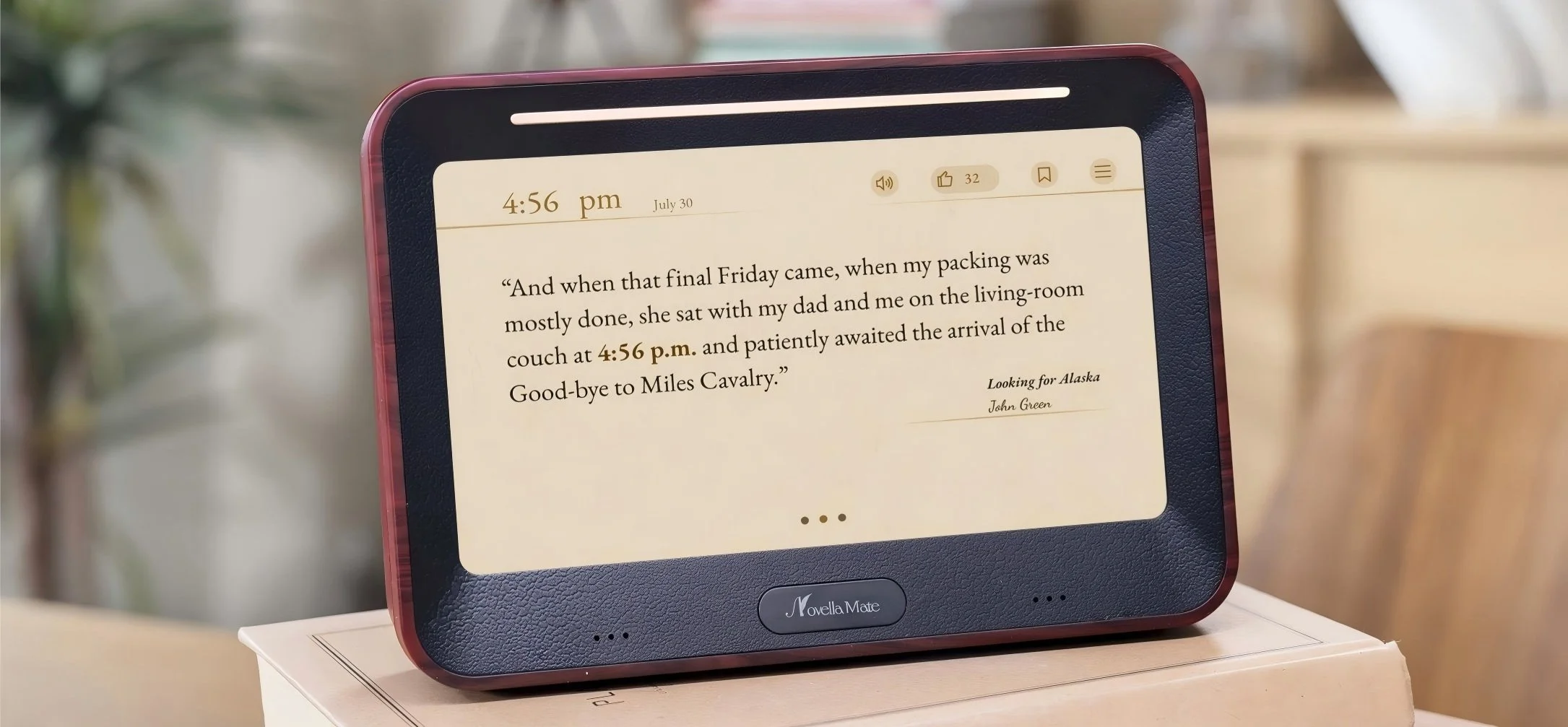 NovellaMate is the unique clock in the world for book lovers, it features the time quote , weather quote and inspiring quote in one device.