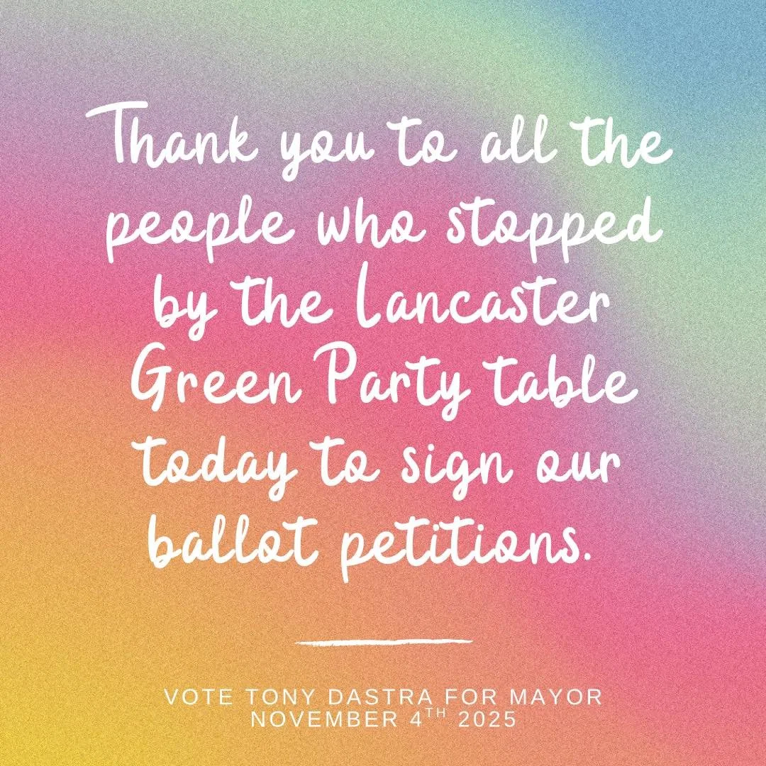 🌈 Lancaster Pride 2025 🌈

Thank you to everyone who stopped by the Lancaster Green Party table to sign our ballot petitions today &mdash; nearly 100 strong and every single one motivated by real issues like rent control, public safety, composting, 