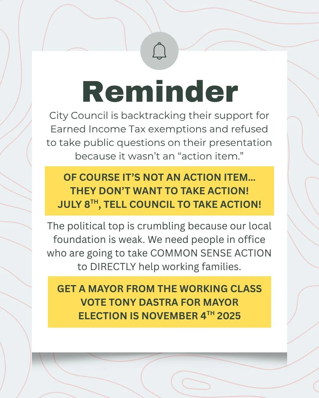 City Council is stalling on Earned Income Tax exemptions and refused questions on their presentation&hellip;exemptions they&rsquo;ve always had the power to allow. On top of this, they are also working to flip the script on how far we can go with the