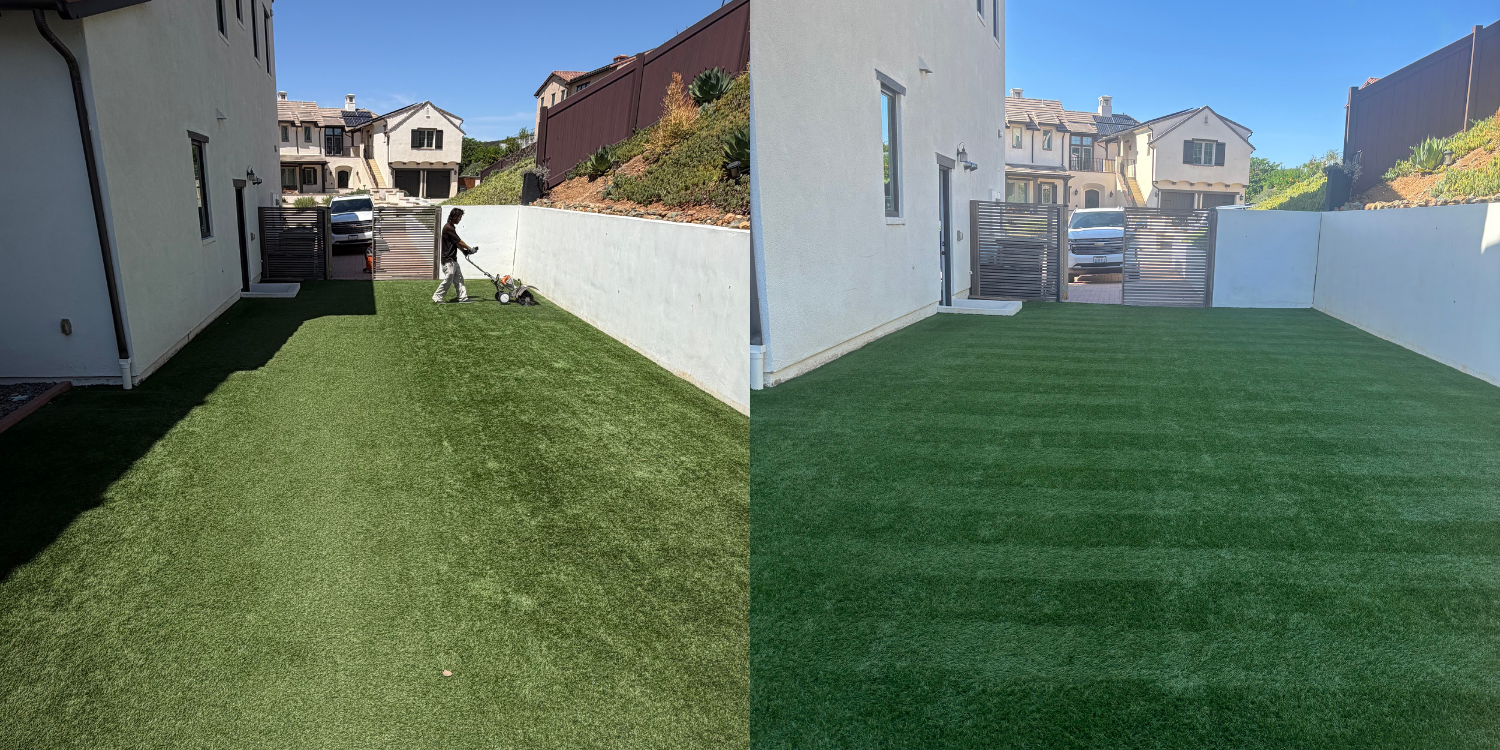 Before and after artificial turf cleaning in San Marcos, CA, Restore package, 800 sq ft