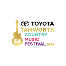Logo for the Toyota Tamworth Country Music Festival 2024, featuring a guitar icon, festival name, and year.