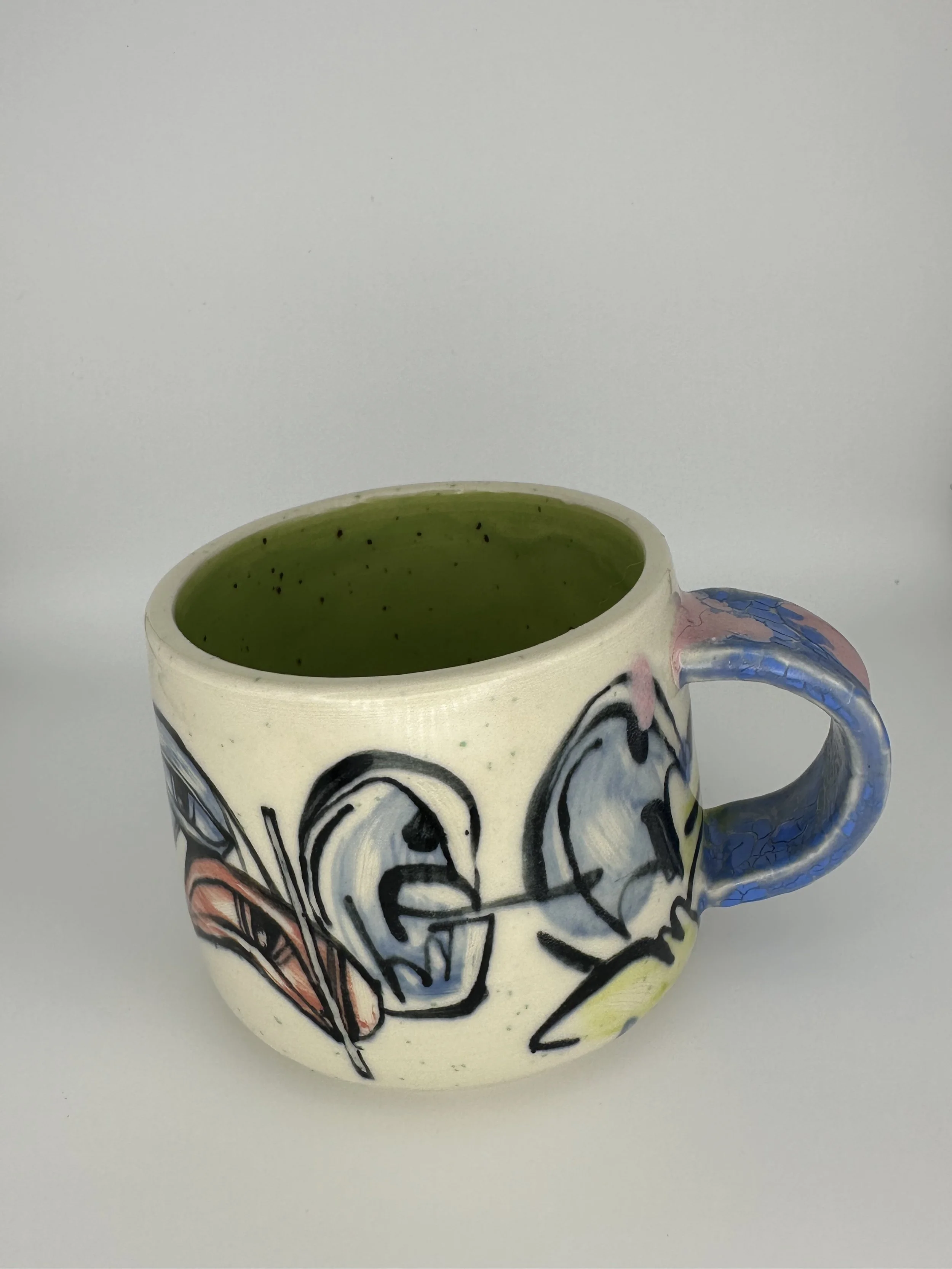 Blue Handle Eyes and Ears Mug