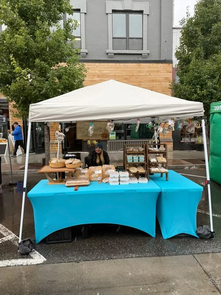 Down here at a rainy and wet Oktoberfest market. Grateful for my friend and helper stinking it out with me. Hot cinnamon rolls, chocolate chip cookies, pumpkin spice loaf, and some pretzels. Was going to run home for a bake refresher but we will see 
