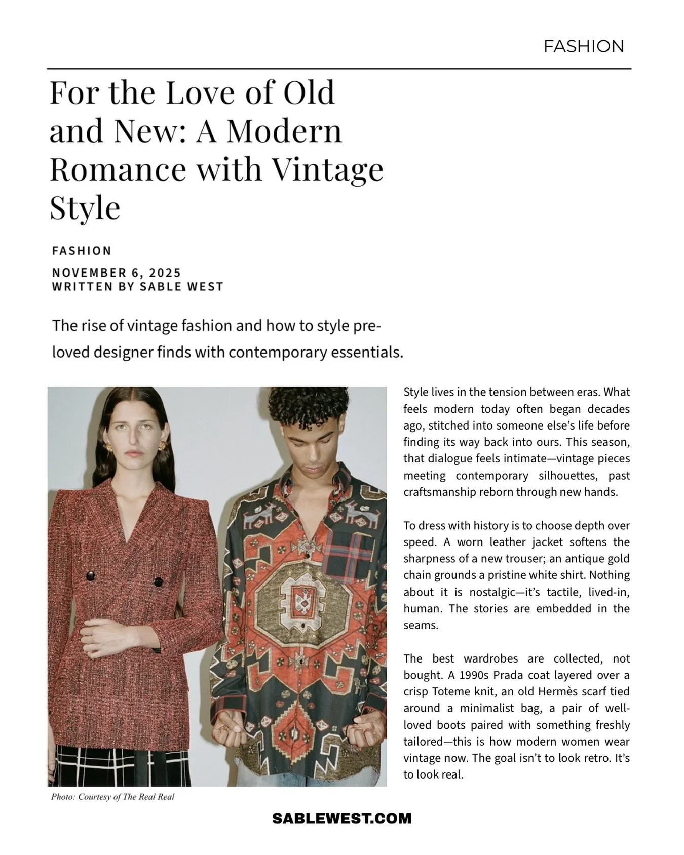 Opposites attract&mdash;heritage patterning meets sharp tailoring. Old souls, new rules.
&zwnj;
West of Ordinary
The latest in fashion, beauty, curated interviews, and trend reports at sablewest.com
&zwnj;
#sablewest #designer #losangeles #streetstyl