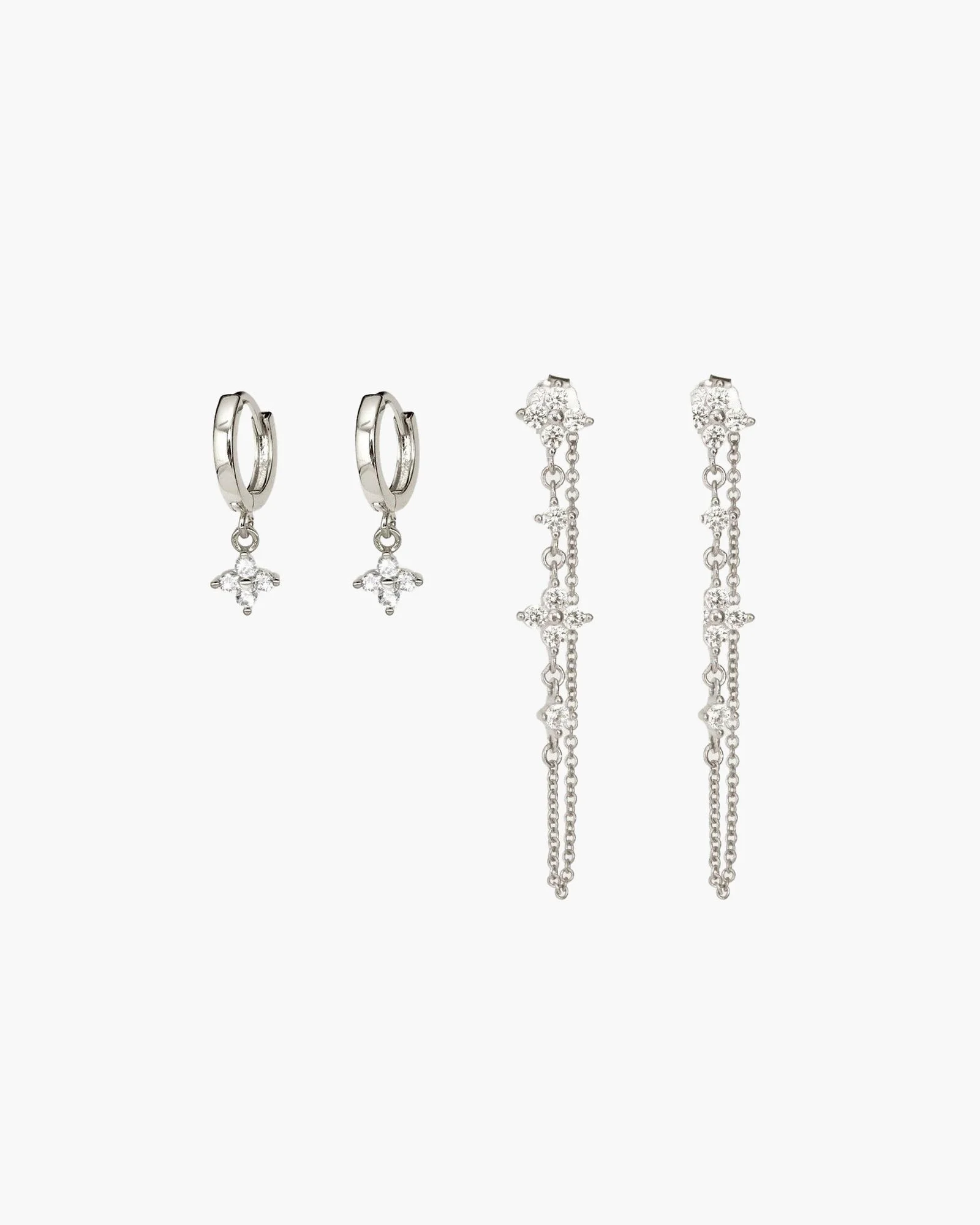 En Route silver lucky clover drop earrings set