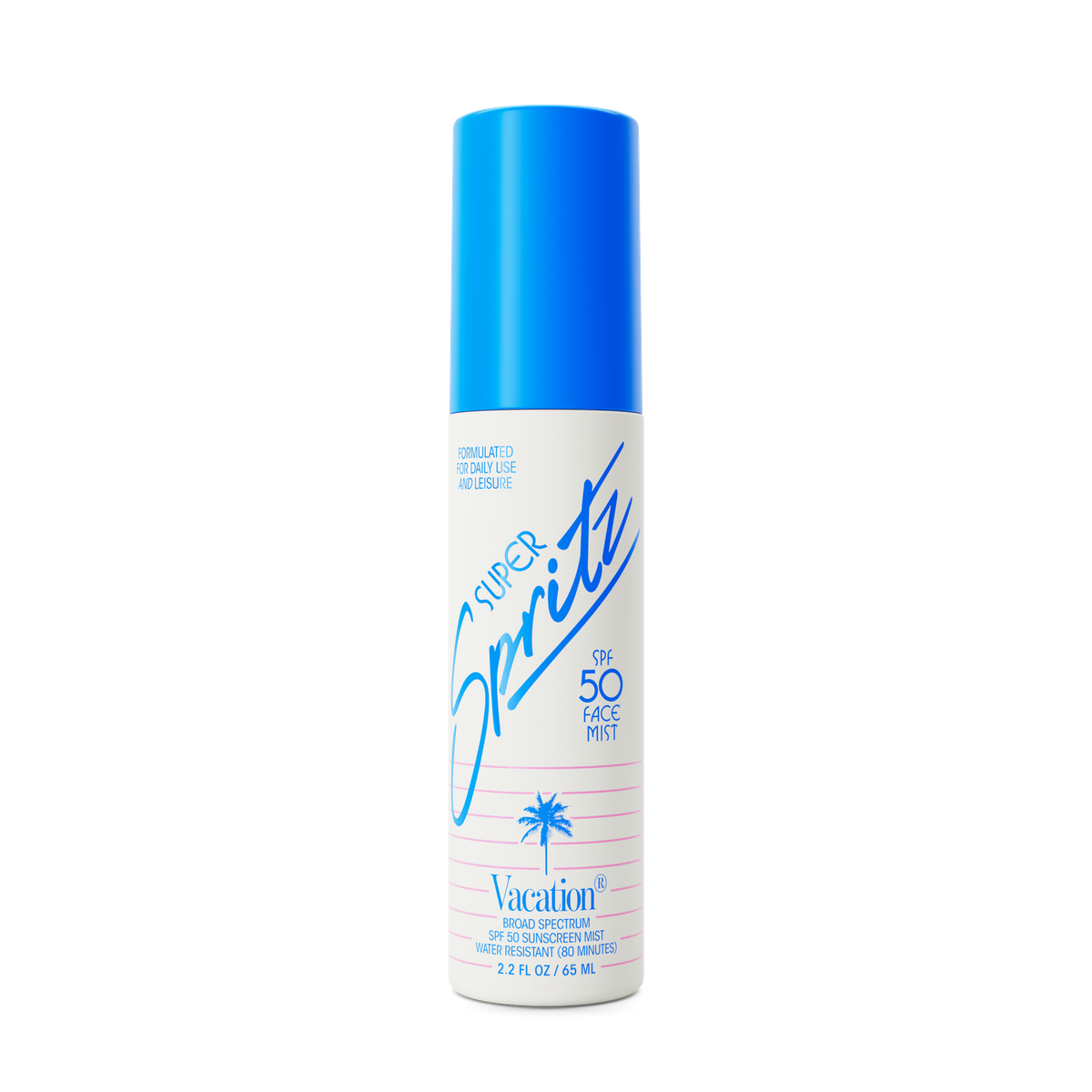 Vacation Super Spritz SPF 50 face mist in retro packaging
