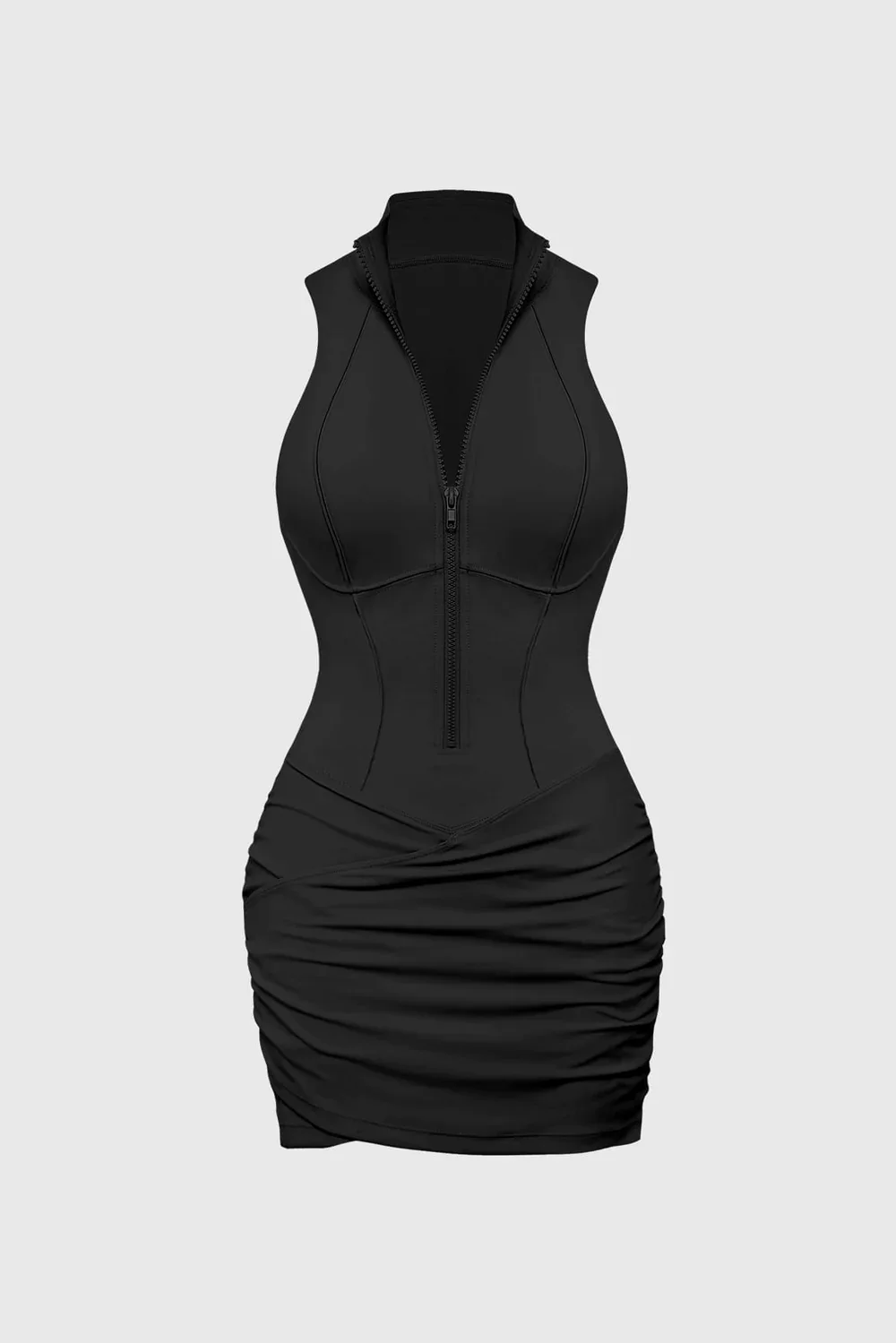 WISKII Riviera Kinetic tennis dress in black with corset seams