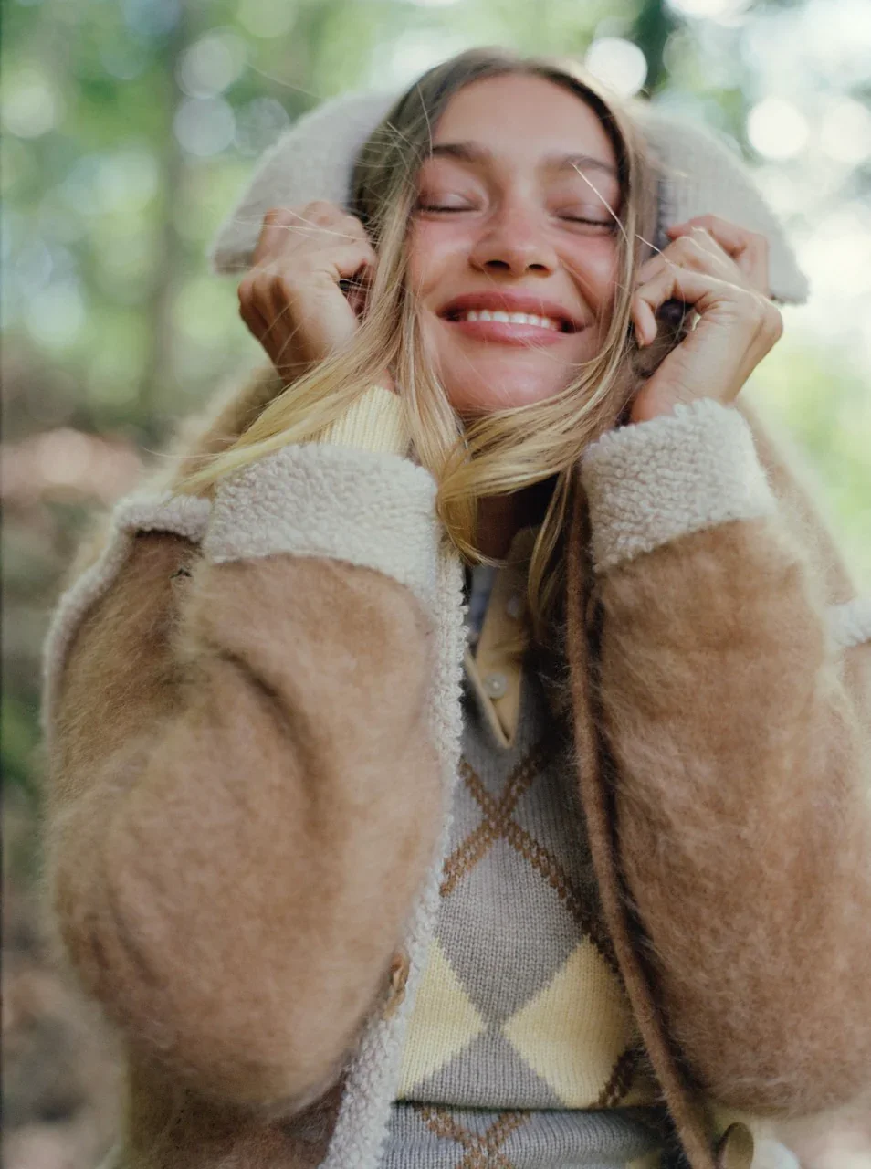Gigi Hadid in the Guest in Residence Grizzly Jacket in almond