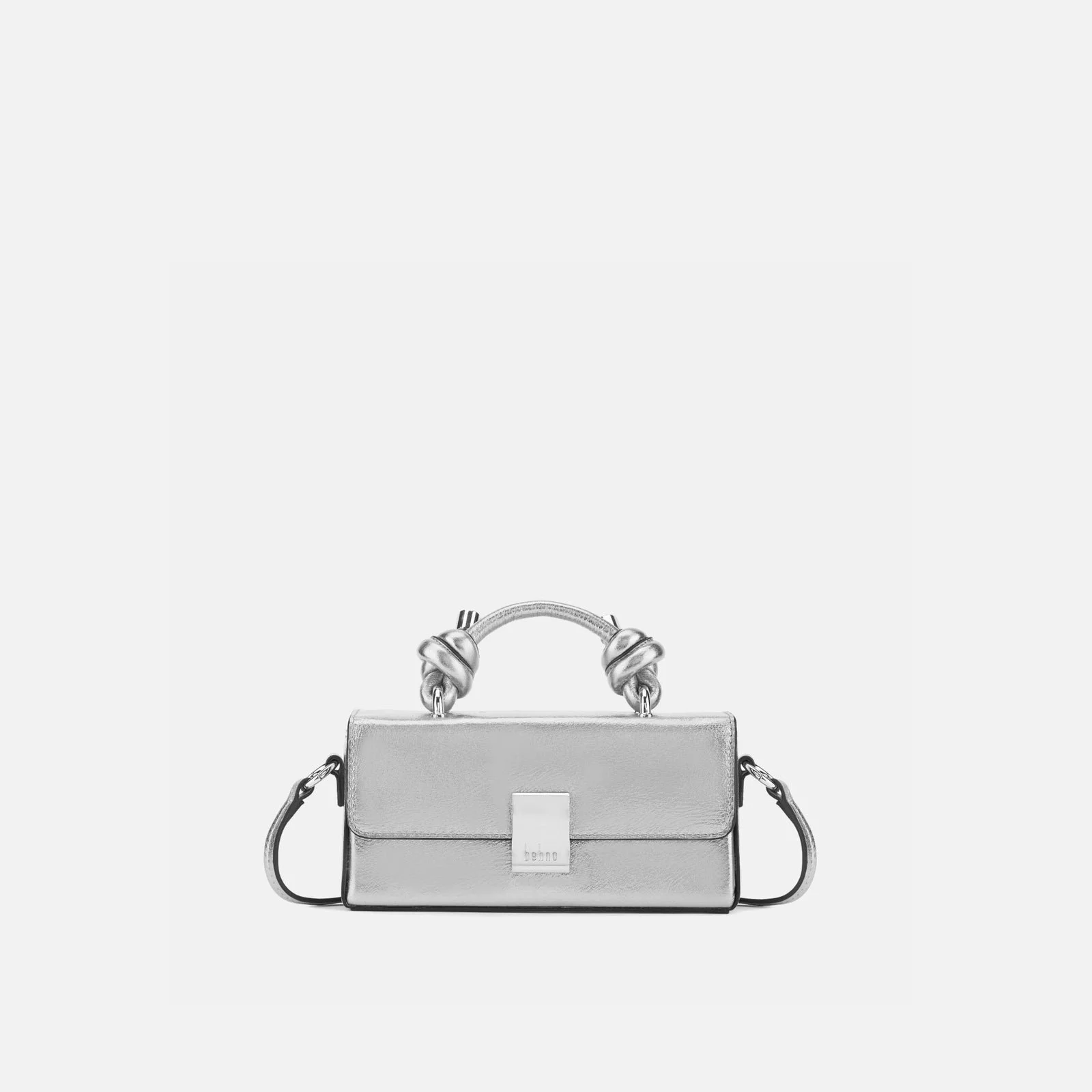 behno Mary Bag Micro in soft crinkle silver metallic leather