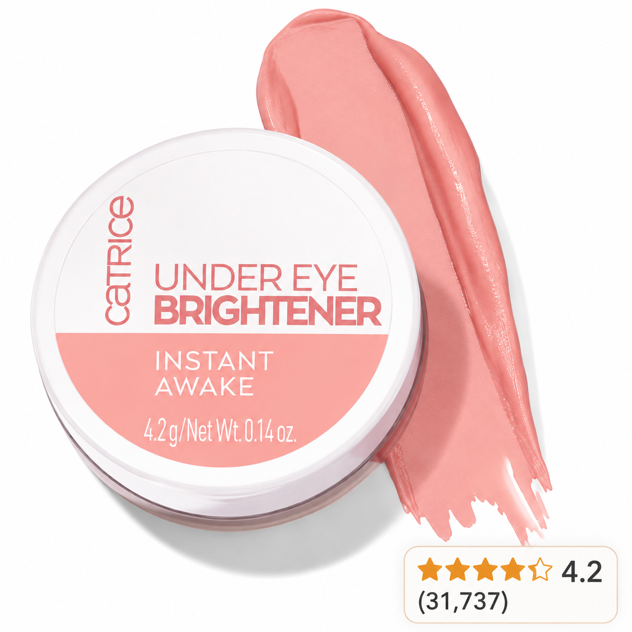 Catrice Under Eye Brightener in 010 Light Rose with pink cream swatch, rated 4.2 out of 5 stars from 31,737 Amazon reviews.