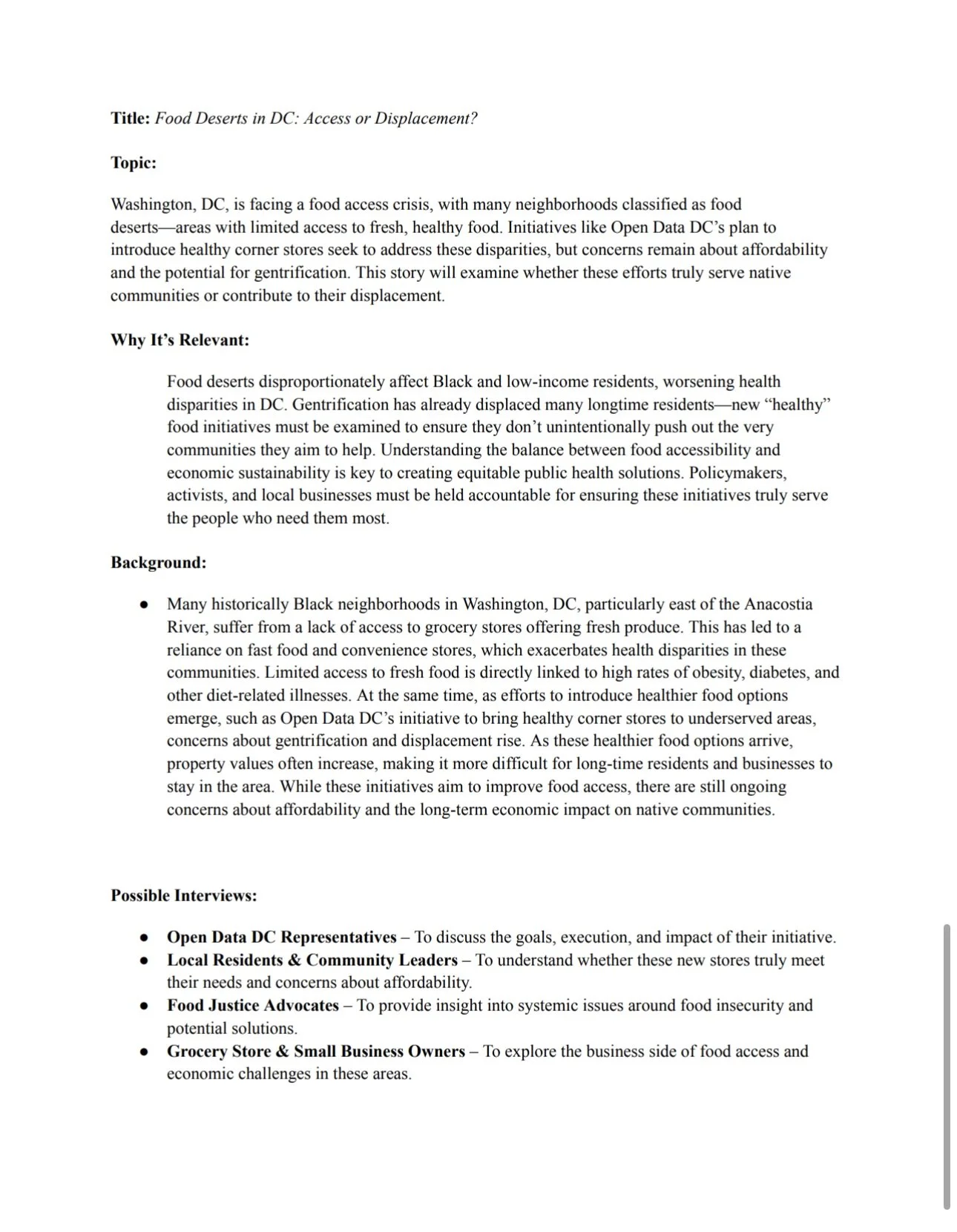Story Pitches