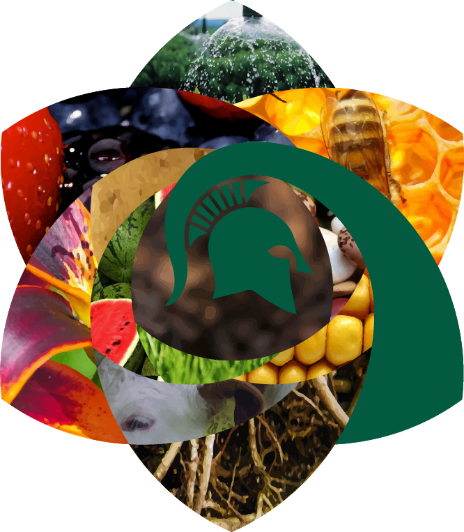 Collage of agricultural and natural images with a green Spartan helmet symbol overlay.