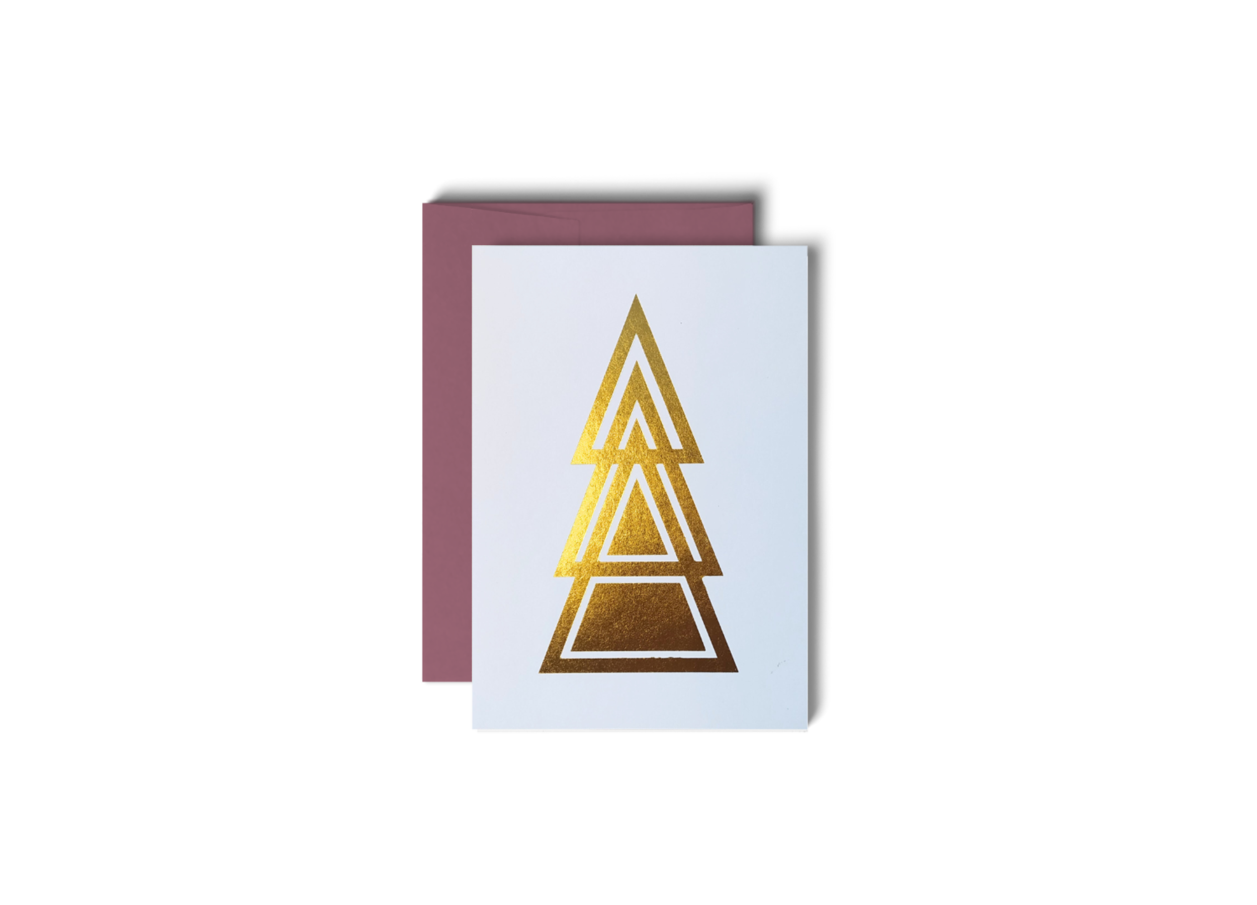 Cookie, (Christmas Tree Motif), Gold Foil, Mauve Envelope | Weihnachtskarten Set, 6 Karten mit Kuverts, 11 × 15,5 cm
