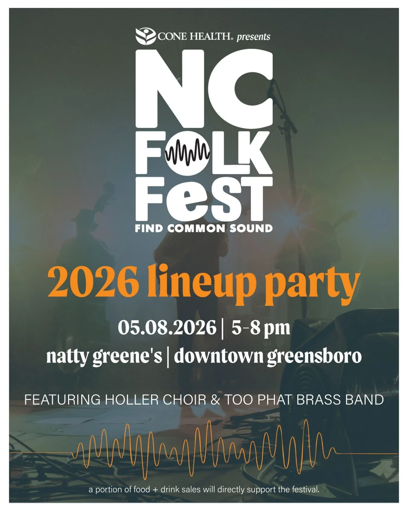 It&rsquo;s almost lineup time!

Join us for the official 2026 lineup party on May 8 from 5 to 8 pm at Natty Greene&rsquo;s in downtown Greensboro, featuring Holler Choir and Too Phat Brass Band. A portion of food and drink sales will directly support